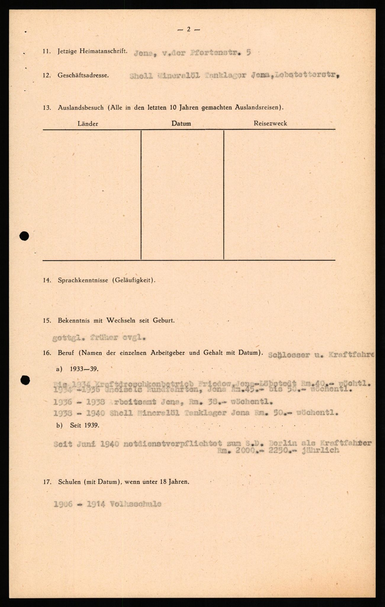 Forsvaret, Forsvarets overkommando II, RA/RAFA-3915/D/Db/L0029: CI Questionaires. Tyske okkupasjonsstyrker i Norge. Tyskere., 1945-1946, p. 229