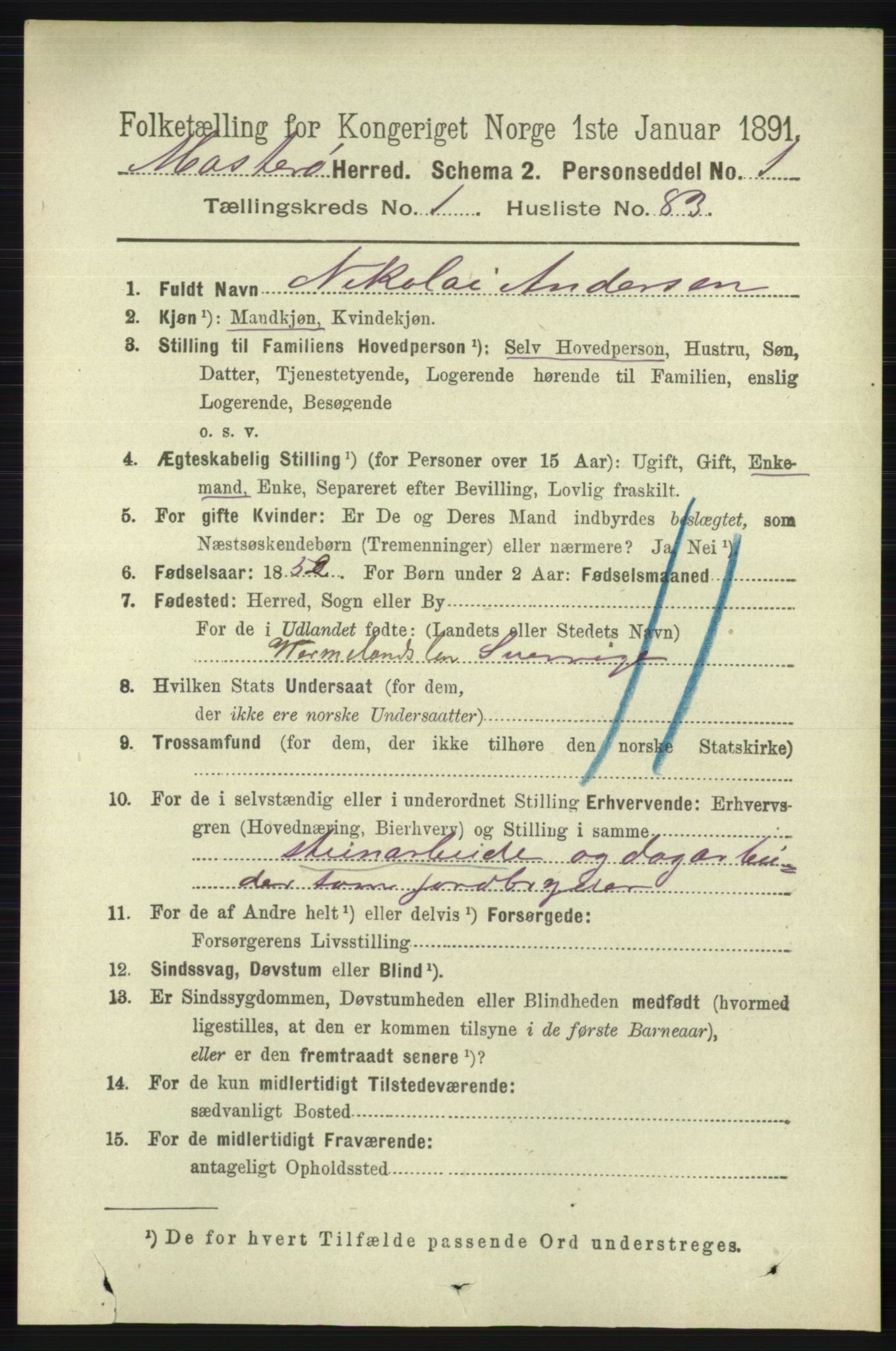 RA, 1891 census for 1143 Mosterøy, 1891, p. 558