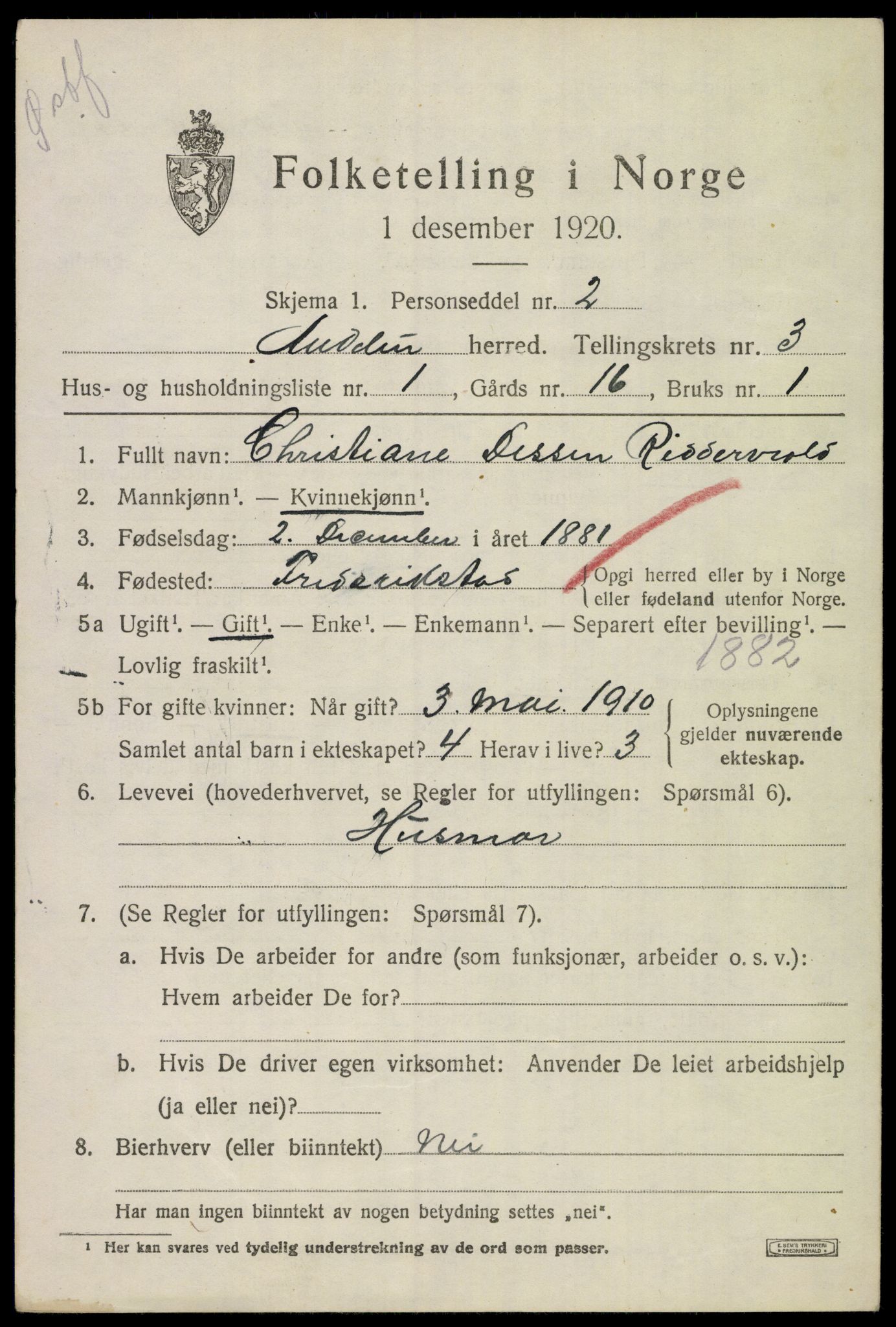 SAKO, 1920 census for Andebu, 1920, p. 1840