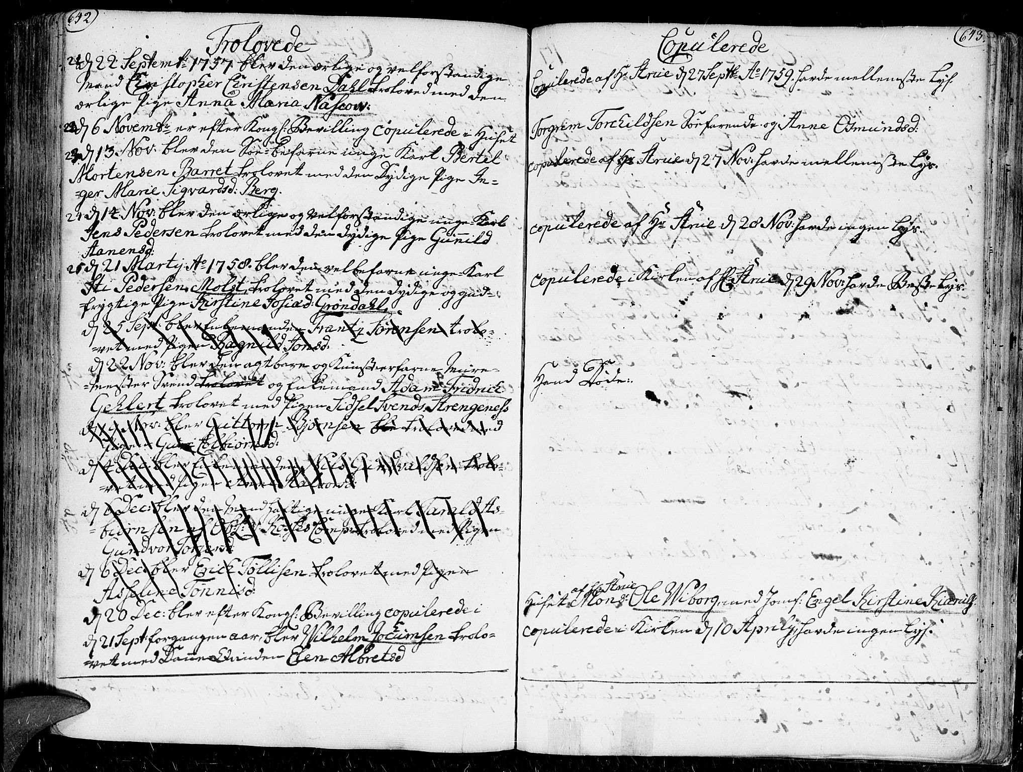 Kristiansand domprosti, AV/SAK-1112-0006/F/Fa/L0001: Parish register (official) no. A 1, 1734-1793, p. 642-643