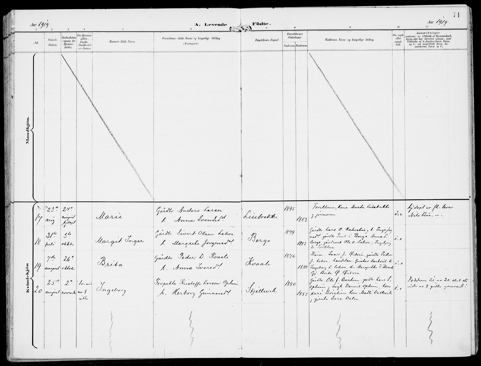 Ulvik sokneprestembete, AV/SAB-A-78801/H/Haa: Parish register (official) no. B  2, 1898-1924, p. 71
