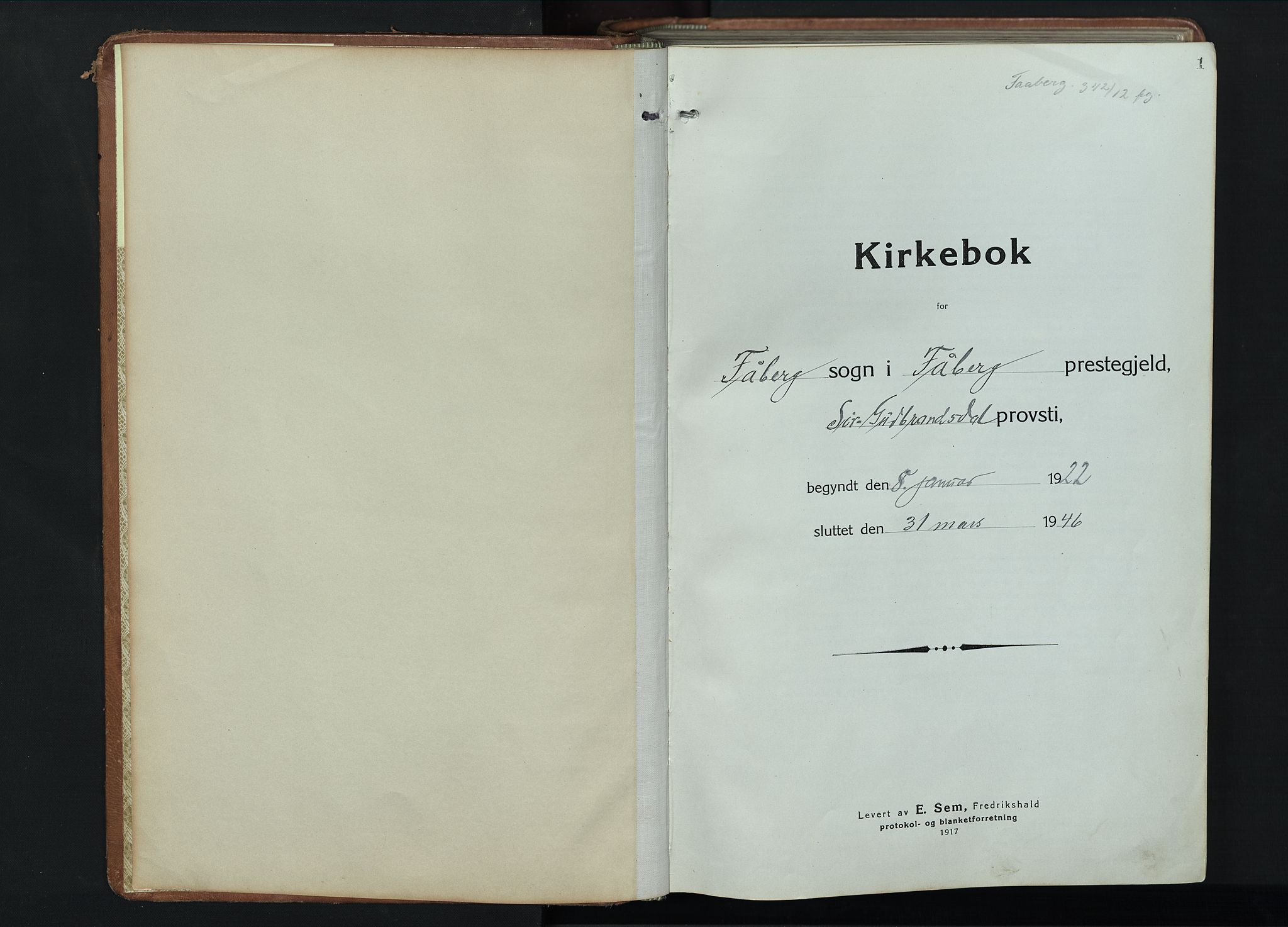 Fåberg prestekontor, AV/SAH-PREST-086/H/Ha/Hab/L0014: Parish register (copy) no. 14, 1922-1946, p. 1