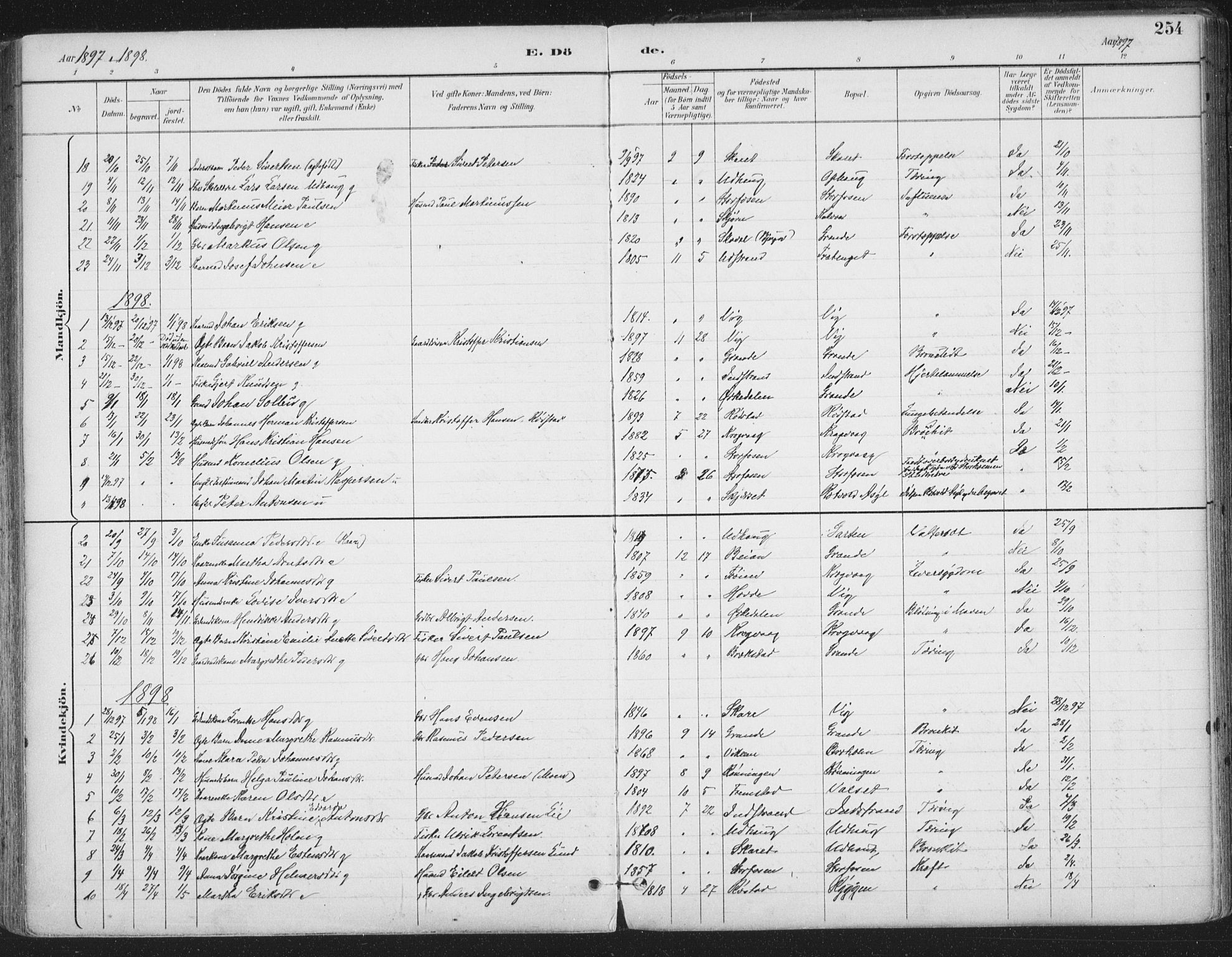 Ministerialprotokoller, klokkerbøker og fødselsregistre - Sør-Trøndelag, SAT/A-1456/659/L0743: Parish register (official) no. 659A13, 1893-1910, p. 254