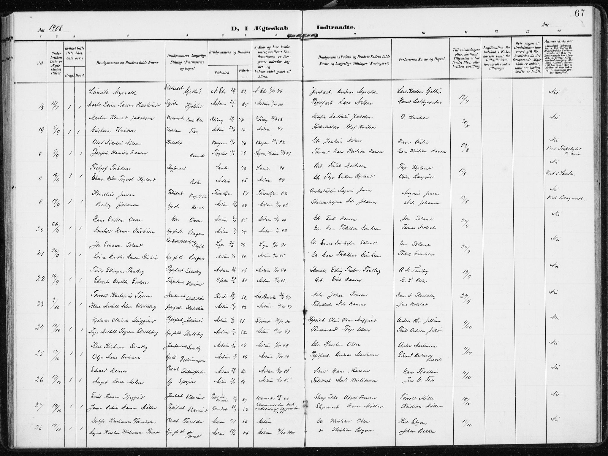 Modum kirkebøker, SAKO/A-234/F/Fa/L0014b: Parish register (official) no. 14B, 1906-1917, p. 67