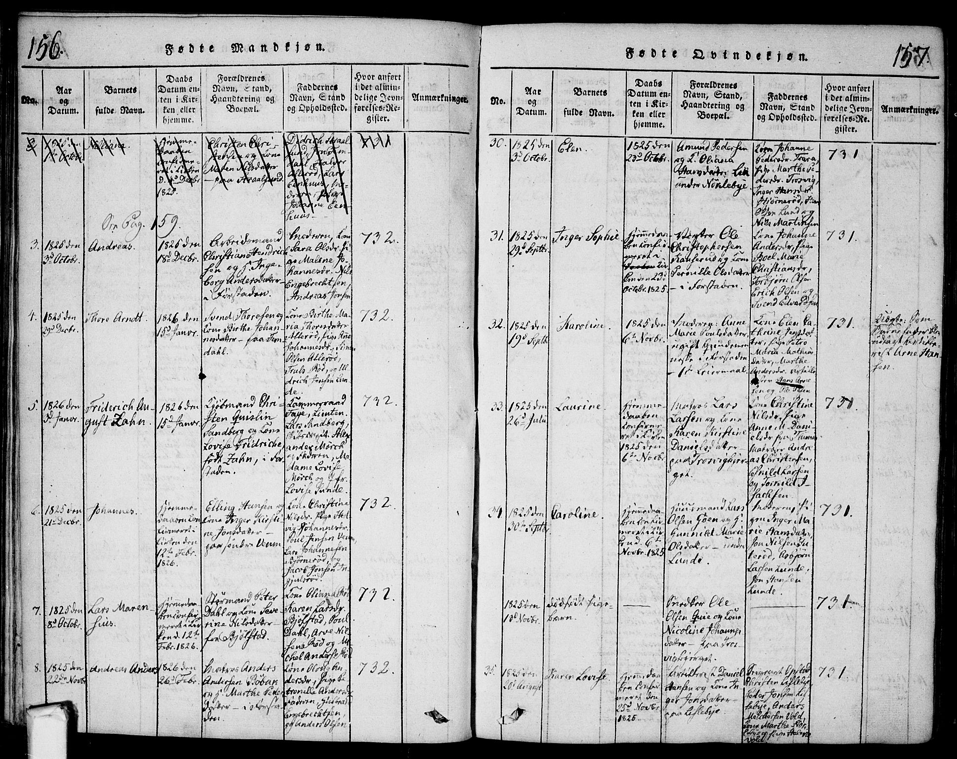Glemmen prestekontor Kirkebøker, SAO/A-10908/F/Fa/L0004: Parish register (official) no. 4, 1816-1838, p. 156-157