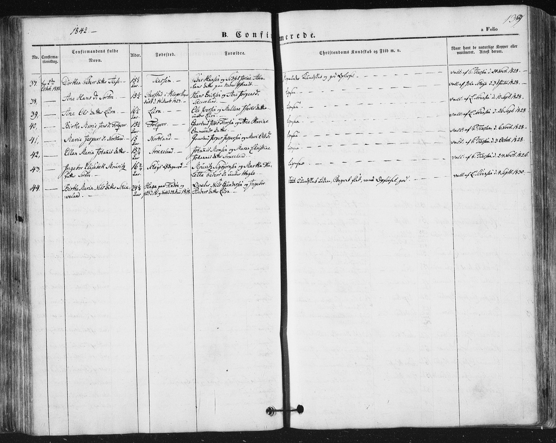 Høyland sokneprestkontor, SAST/A-101799/001/30BA/L0008: Parish register (official) no. A 8, 1841-1856, p. 139