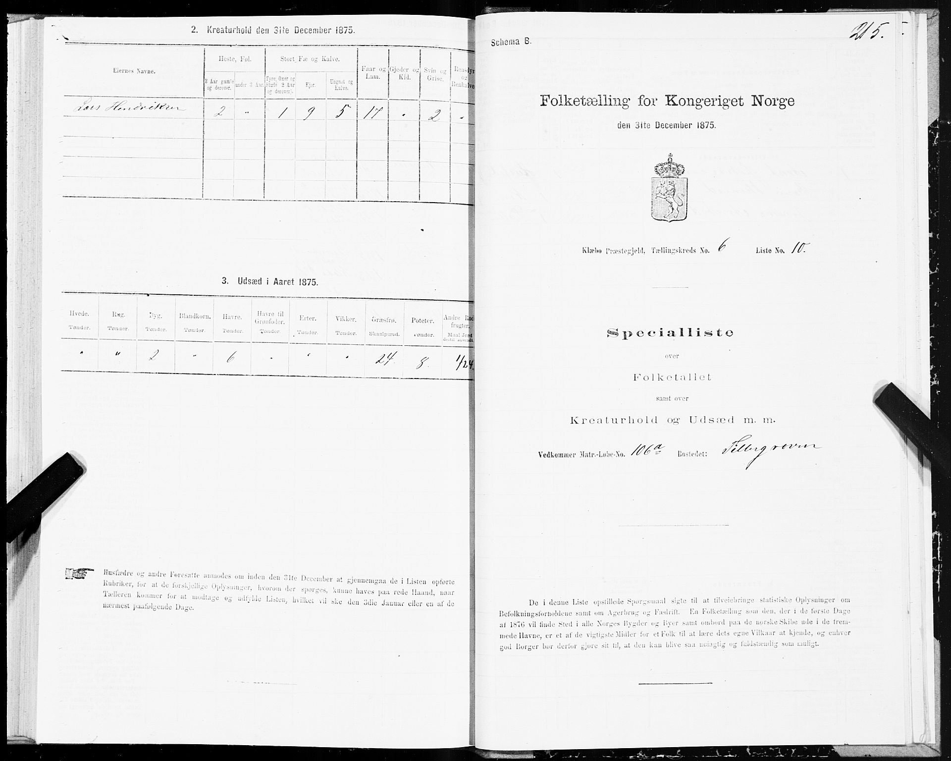 SAT, 1875 census for 1662P Klæbu, 1875, p. 2215