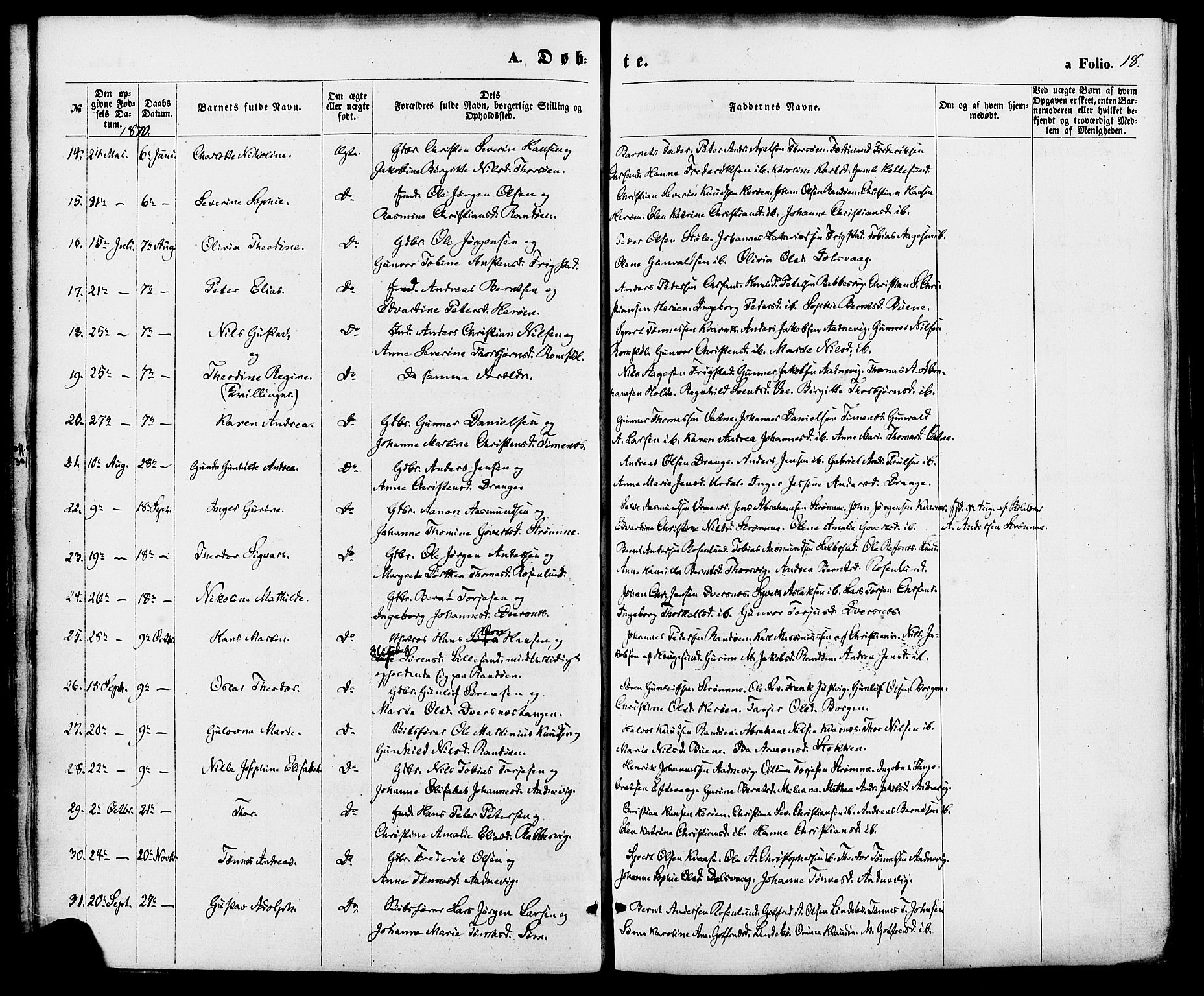 Oddernes sokneprestkontor, AV/SAK-1111-0033/F/Fa/Fab/L0001: Parish register (official) no. A 1, 1865-1884, p. 18