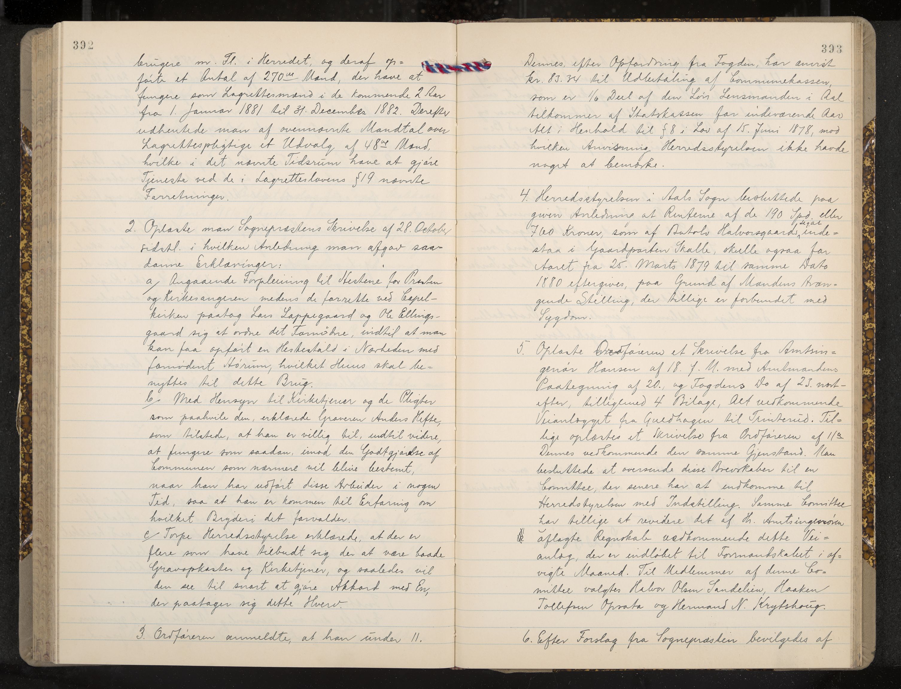 Ål formannskap og sentraladministrasjon, IKAK/0619021/A/Aa/L0003: Utskrift av møtebok, 1864-1880, p. 392-393