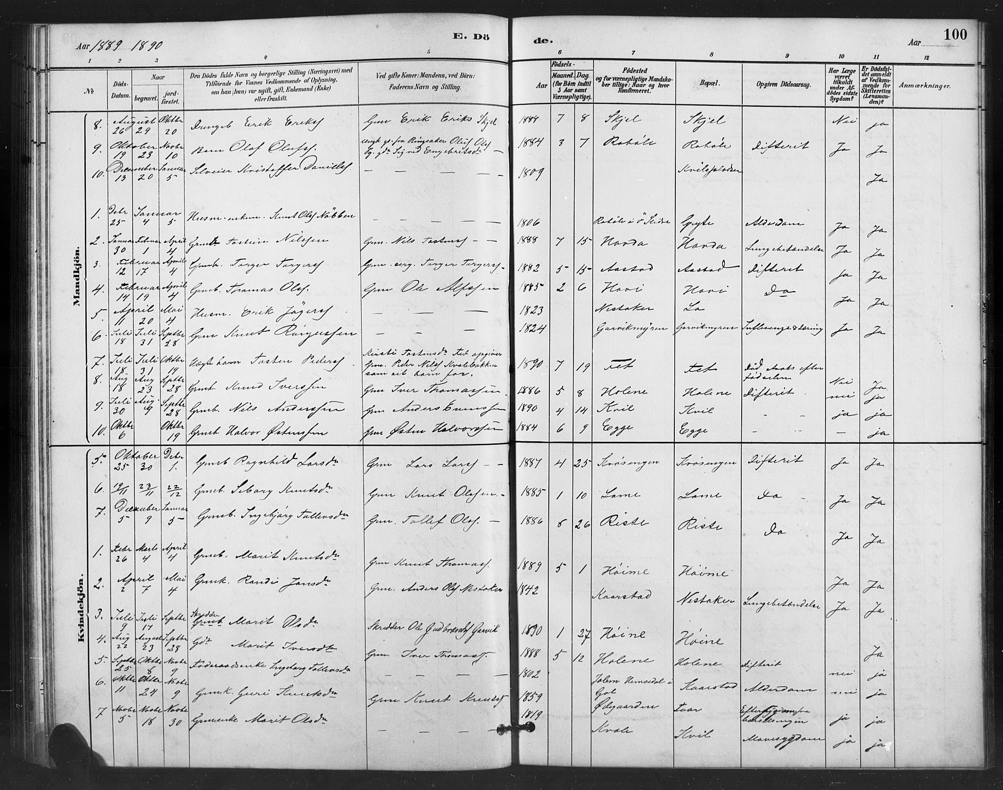 Vestre Slidre prestekontor, SAH/PREST-136/H/Ha/Hab/L0006: Parish register (copy) no. 6, 1881-1915, p. 100