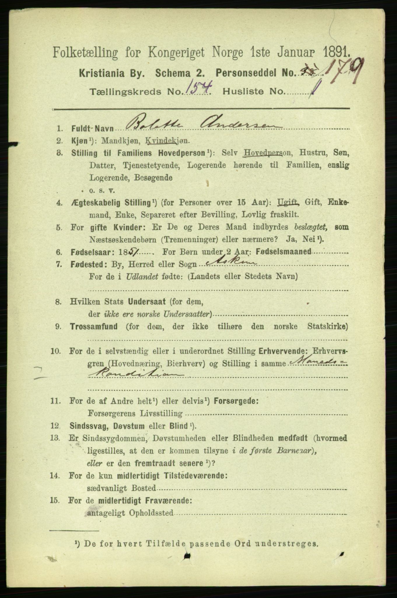 RA, 1891 census for 0301 Kristiania, 1891, p. 87423