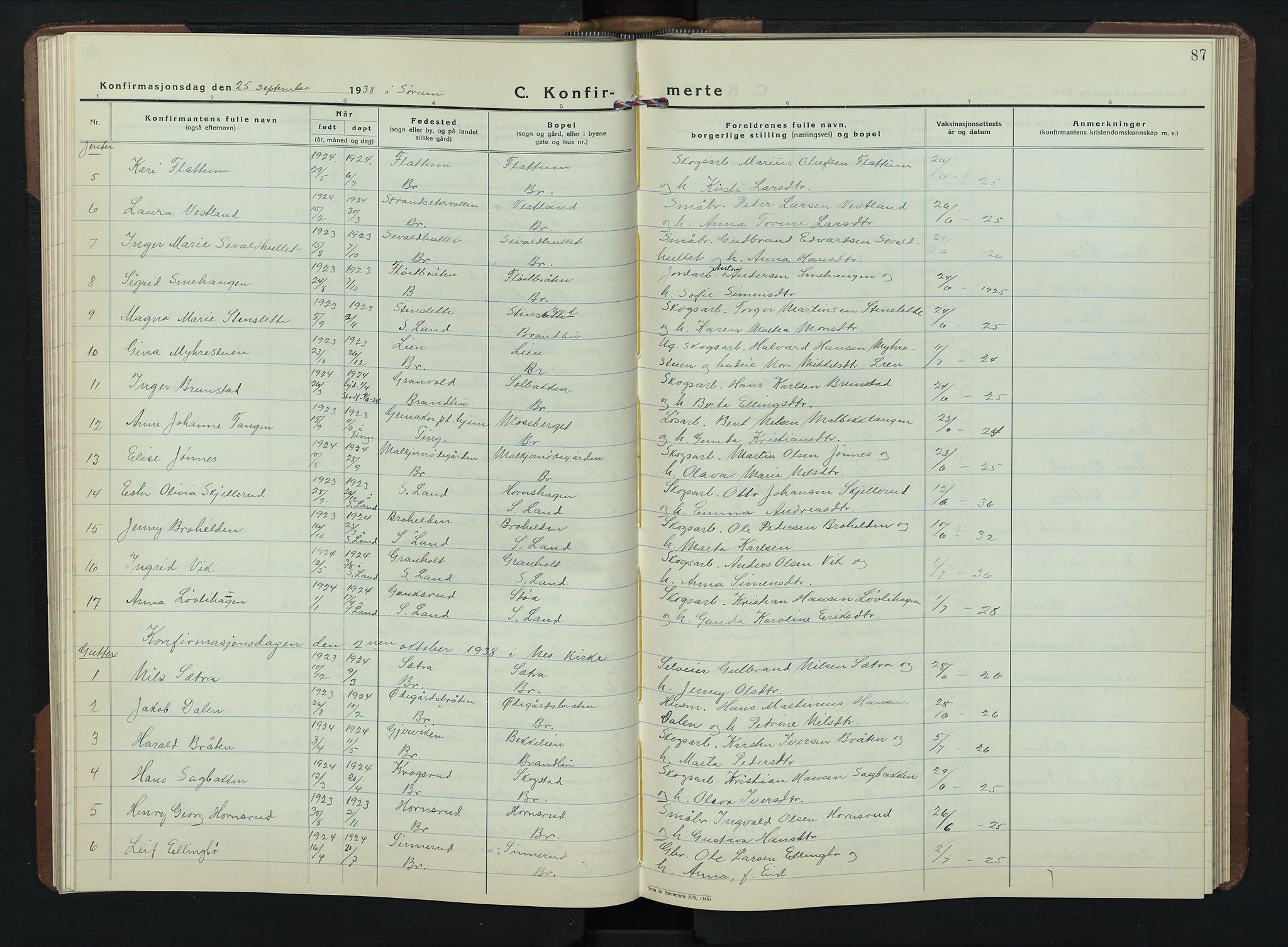 Brandbu prestekontor, AV/SAH-PREST-114/H/Ha/Hab/L0002: Parish register (copy) no. 2, 1937-1953, p. 87