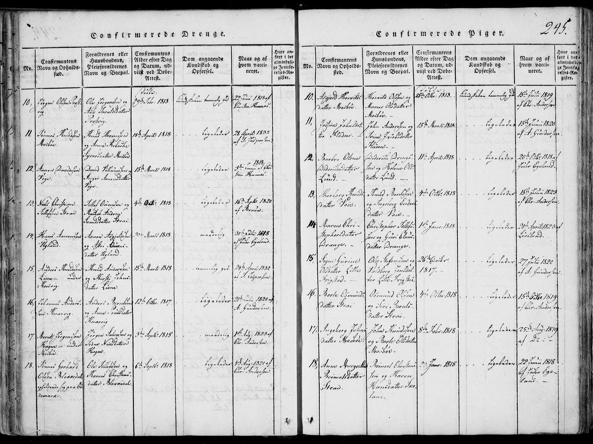 Oddernes sokneprestkontor, AV/SAK-1111-0033/F/Fa/Faa/L0005: Parish register (official) no. A 5, 1820-1838, p. 245