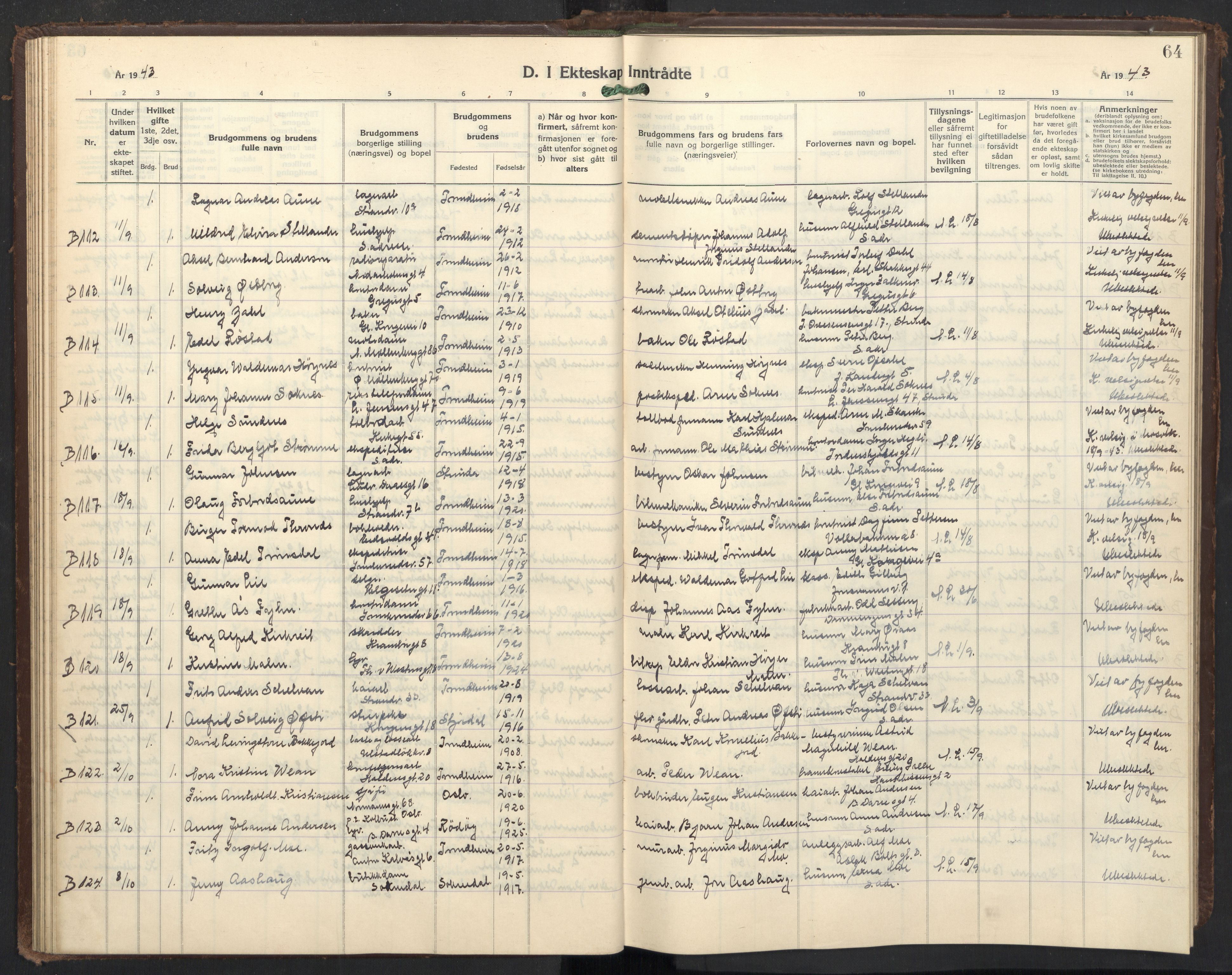 Ministerialprotokoller, klokkerbøker og fødselsregistre - Sør-Trøndelag, SAT/A-1456/605/L0263: Parish register (copy) no. 605C10, 1938-1949, p. 64