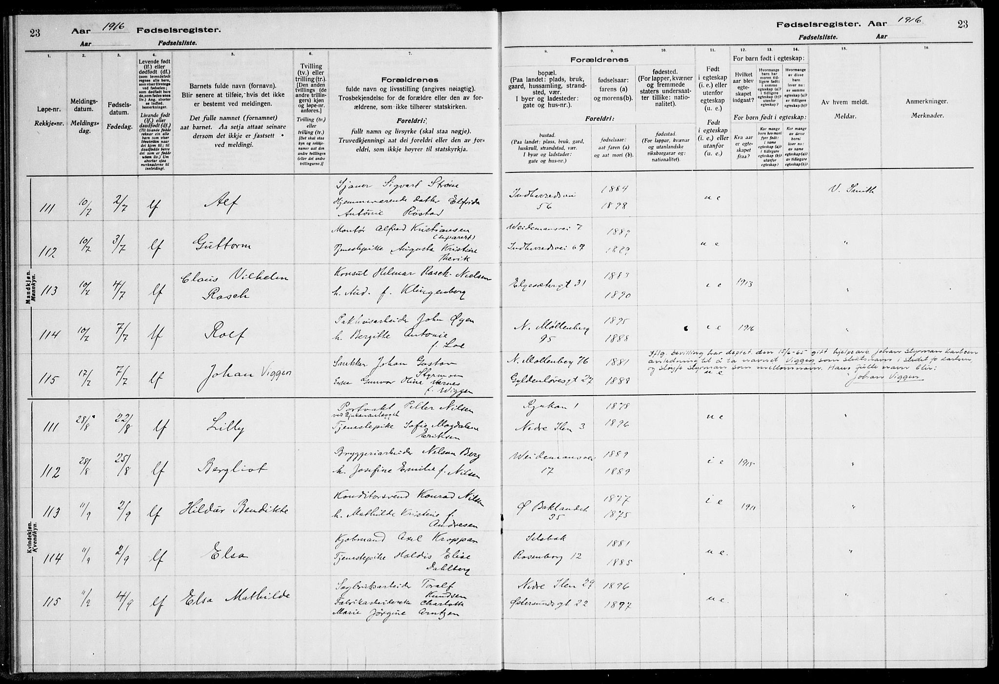 Ministerialprotokoller, klokkerbøker og fødselsregistre - Sør-Trøndelag, AV/SAT-A-1456/600/L0002: Birth register no. 600.II.4.1, 1916-1920, p. 23