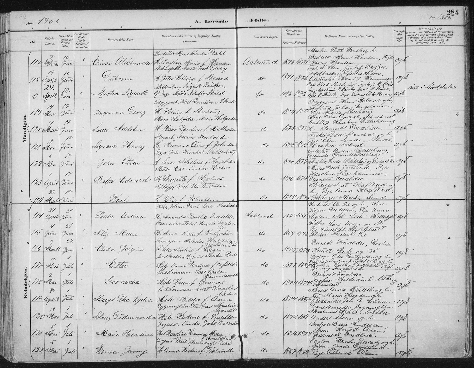 Ministerialprotokoller, klokkerbøker og fødselsregistre - Møre og Romsdal, AV/SAT-A-1454/529/L0456: Parish register (official) no. 529A06, 1894-1906, p. 284