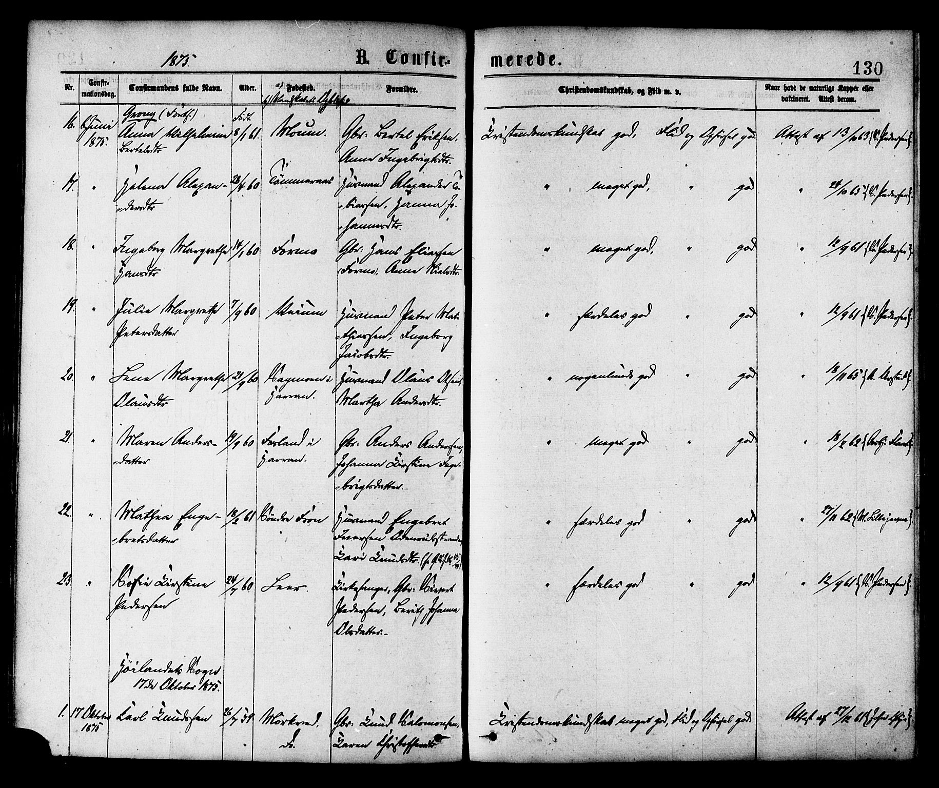 Ministerialprotokoller, klokkerbøker og fødselsregistre - Nord-Trøndelag, AV/SAT-A-1458/758/L0516: Parish register (official) no. 758A03 /1, 1869-1879, p. 130