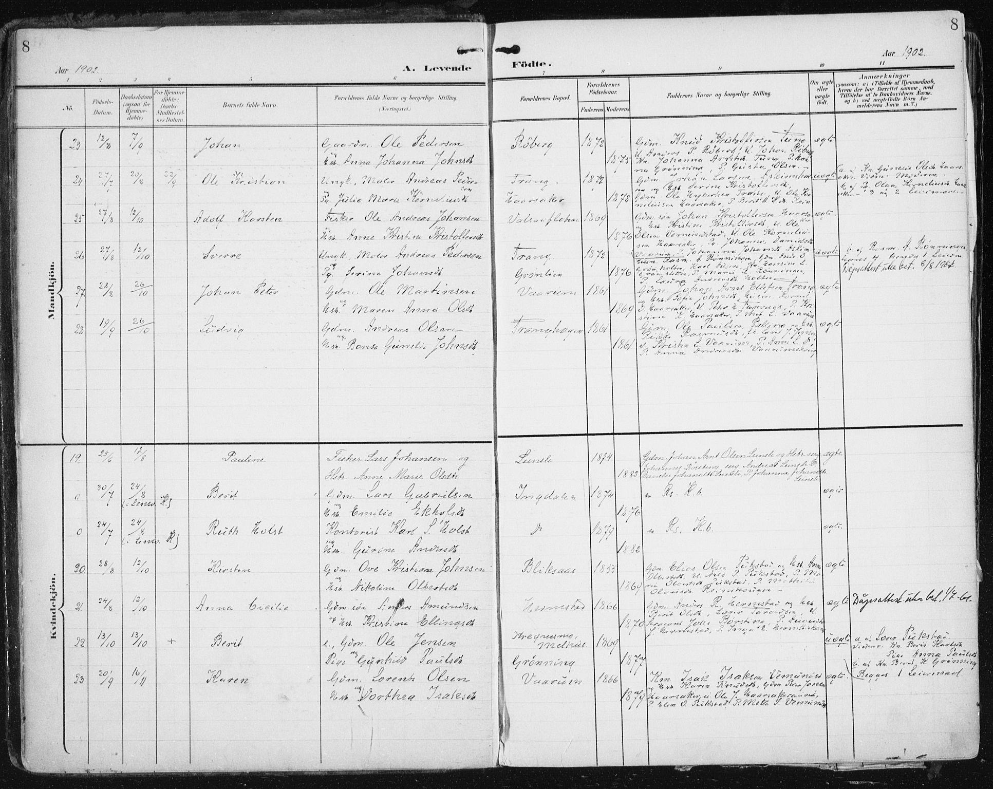 Ministerialprotokoller, klokkerbøker og fødselsregistre - Sør-Trøndelag, AV/SAT-A-1456/646/L0616: Parish register (official) no. 646A14, 1900-1918, p. 8