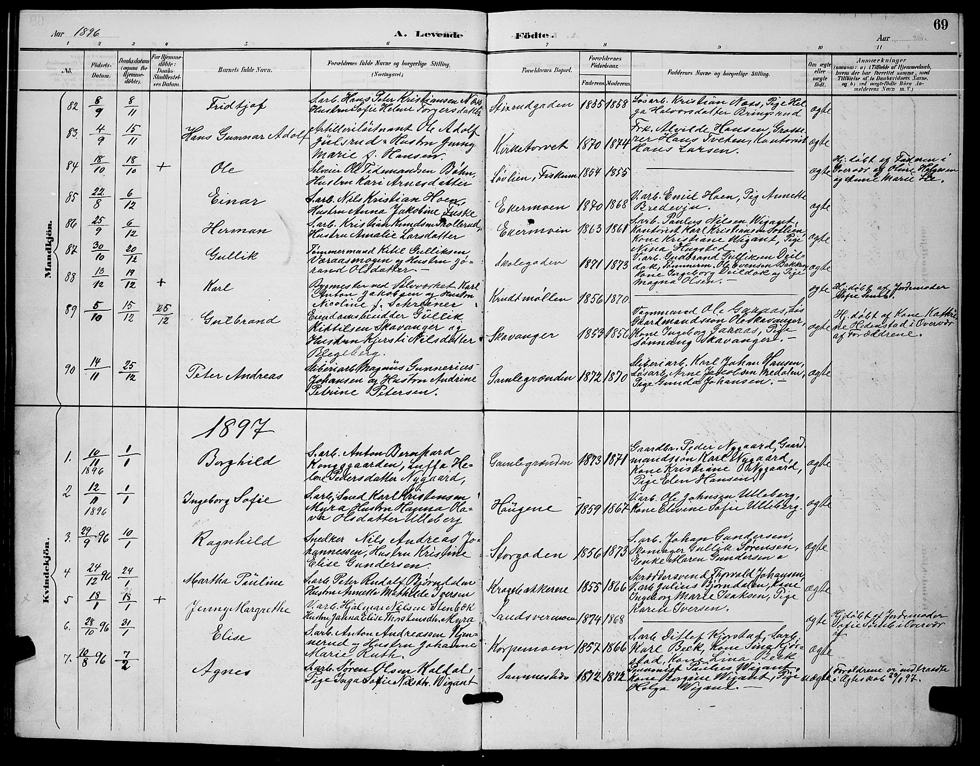 Kongsberg kirkebøker, AV/SAKO-A-22/G/Ga/L0006: Parish register (copy) no. 6, 1890-1901, p. 69