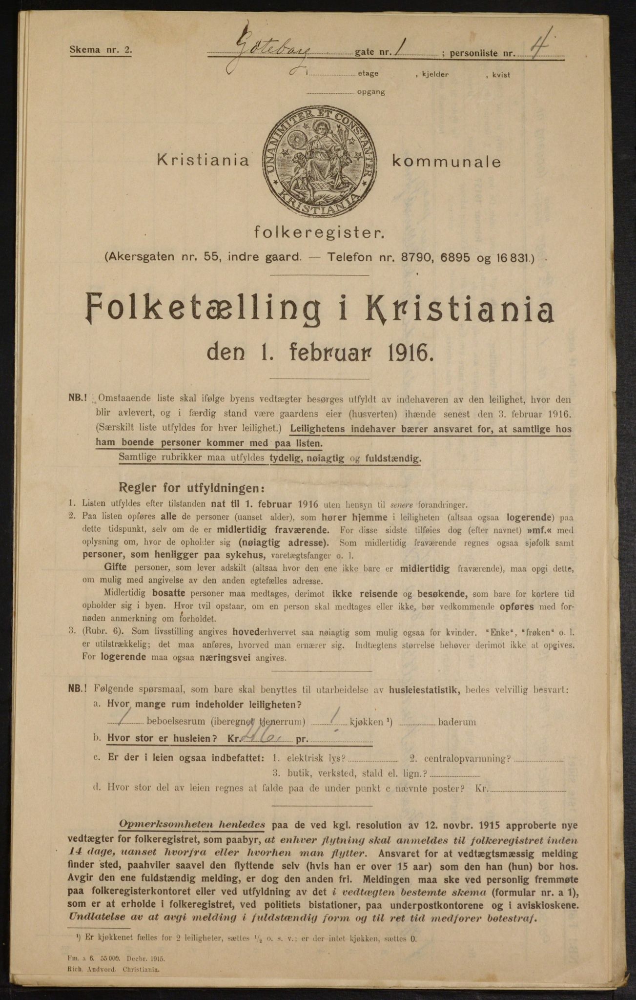 OBA, Municipal Census 1916 for Kristiania, 1916, p. 33252