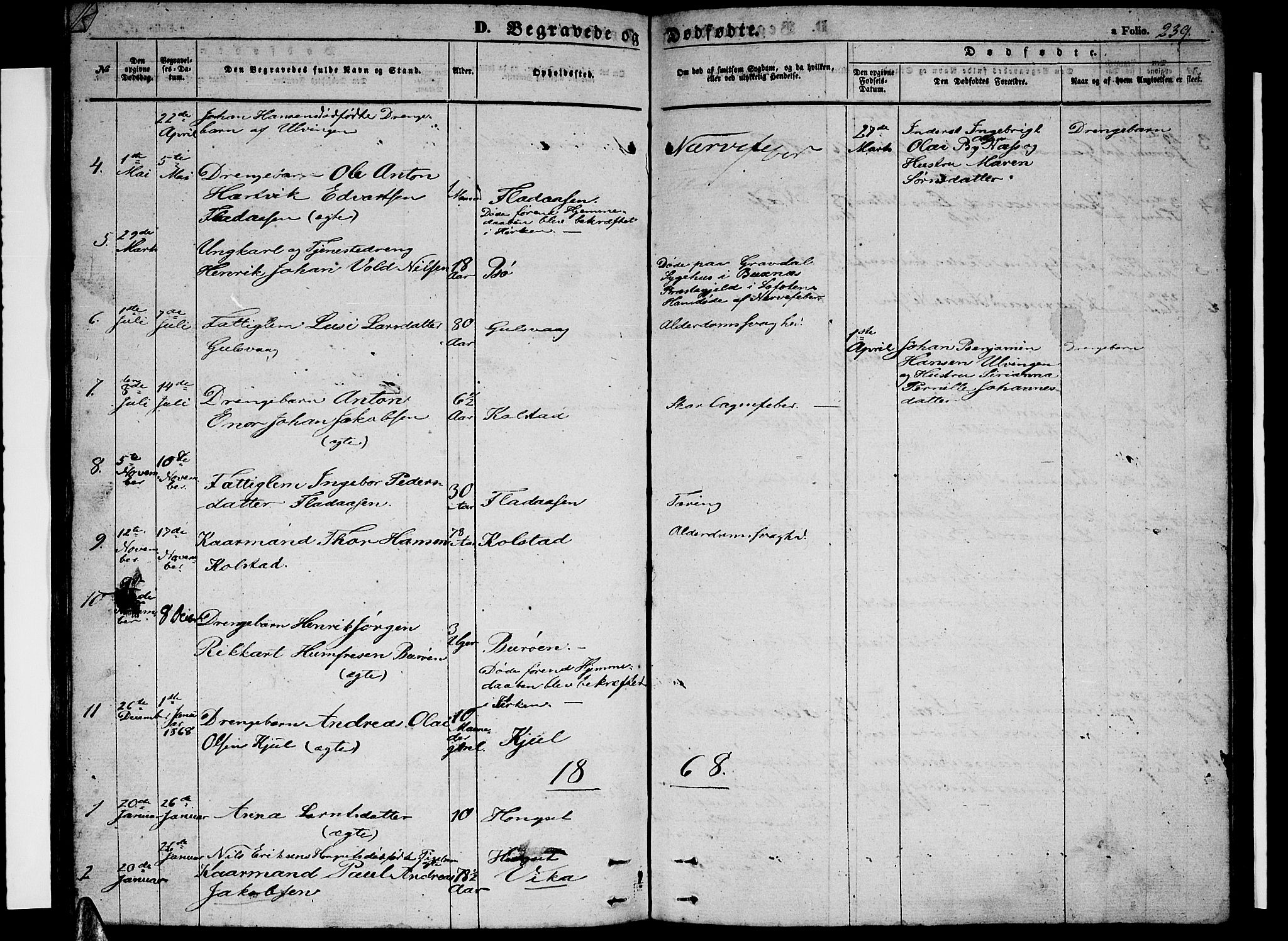 Ministerialprotokoller, klokkerbøker og fødselsregistre - Nordland, SAT/A-1459/816/L0251: Parish register (copy) no. 816C01, 1852-1870, p. 239