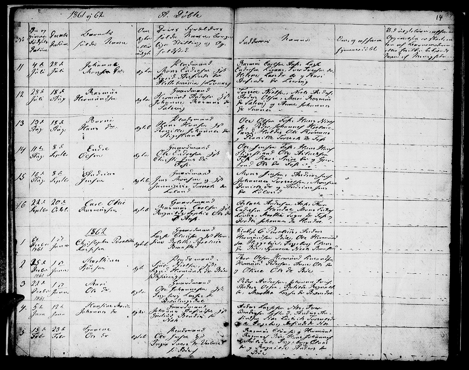 Hyllestad sokneprestembete, SAB/A-80401: Parish register (copy) no. B 1, 1854-1889, p. 14