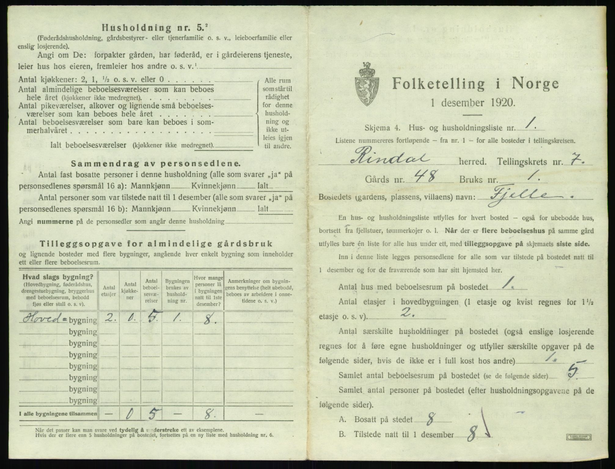 SAT, 1920 census for Rindal, 1920, p. 470