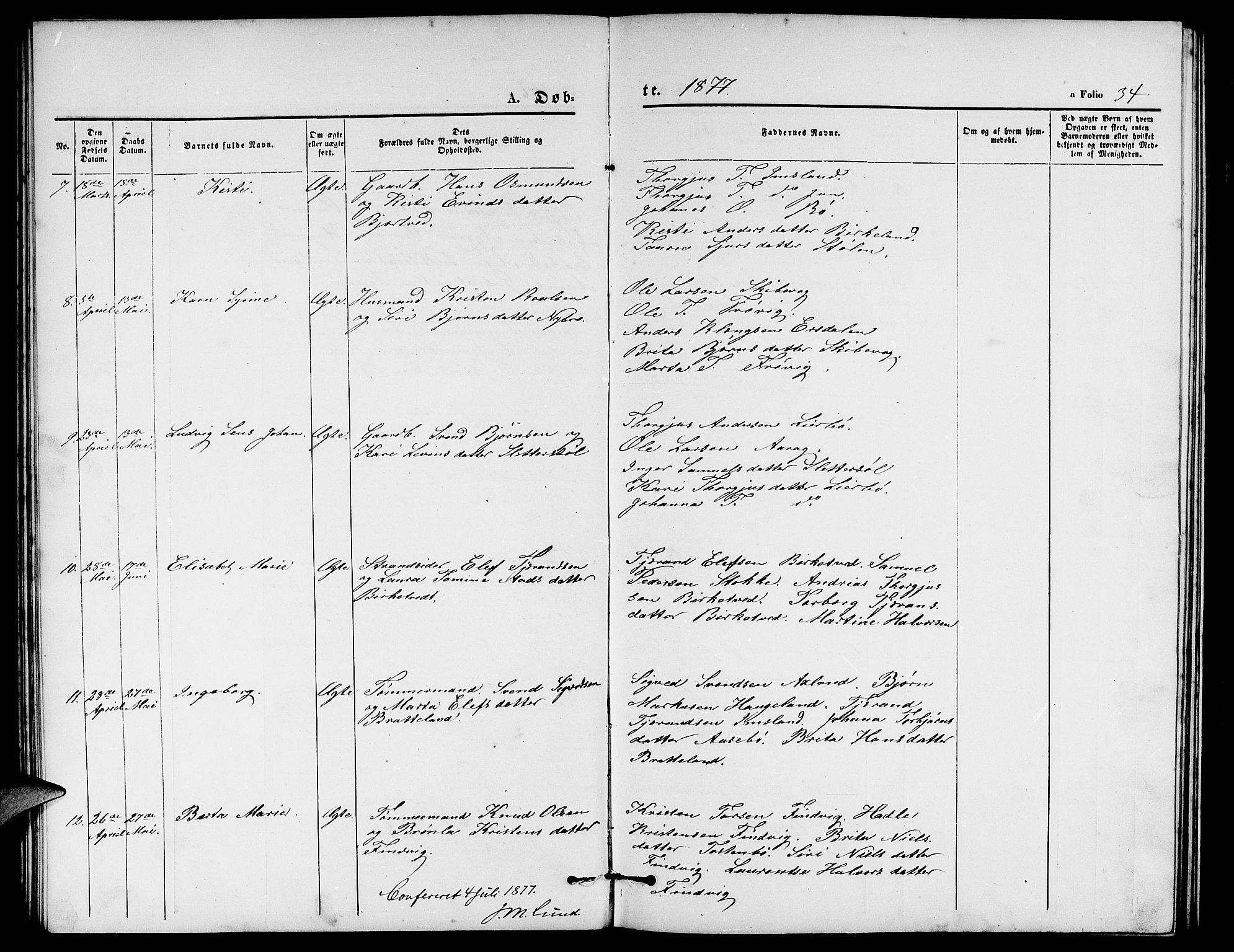 Vikedal sokneprestkontor, AV/SAST-A-101840/01/V: Parish register (copy) no. B 4, 1868-1890, p. 34