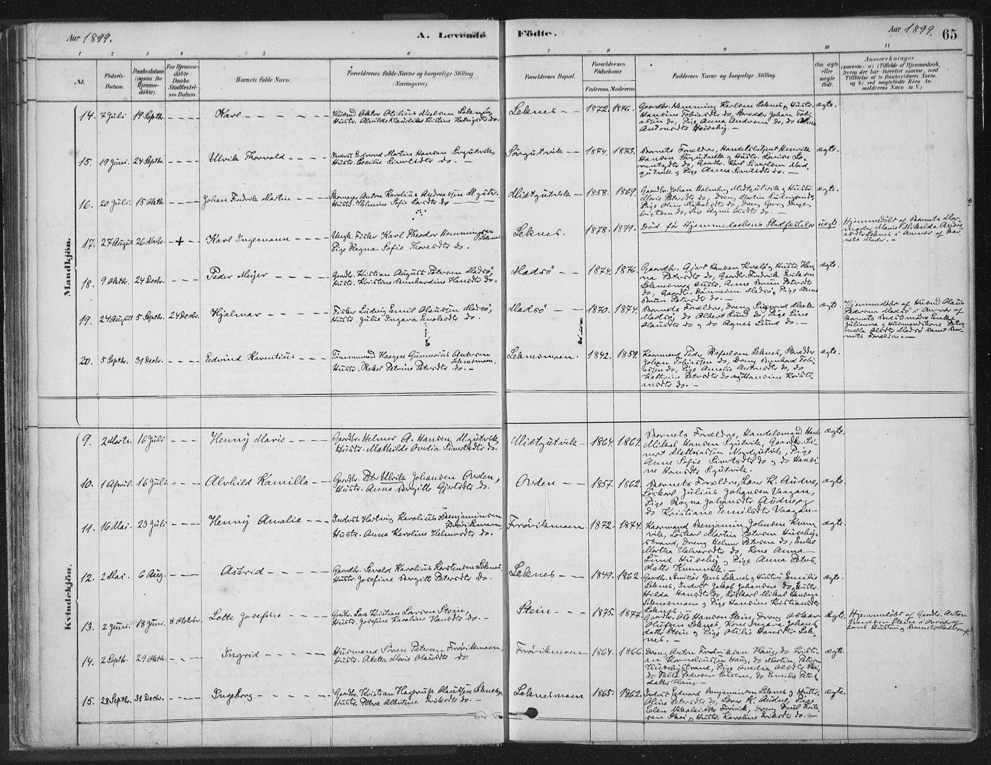 Ministerialprotokoller, klokkerbøker og fødselsregistre - Nord-Trøndelag, SAT/A-1458/788/L0697: Parish register (official) no. 788A04, 1878-1902, p. 65