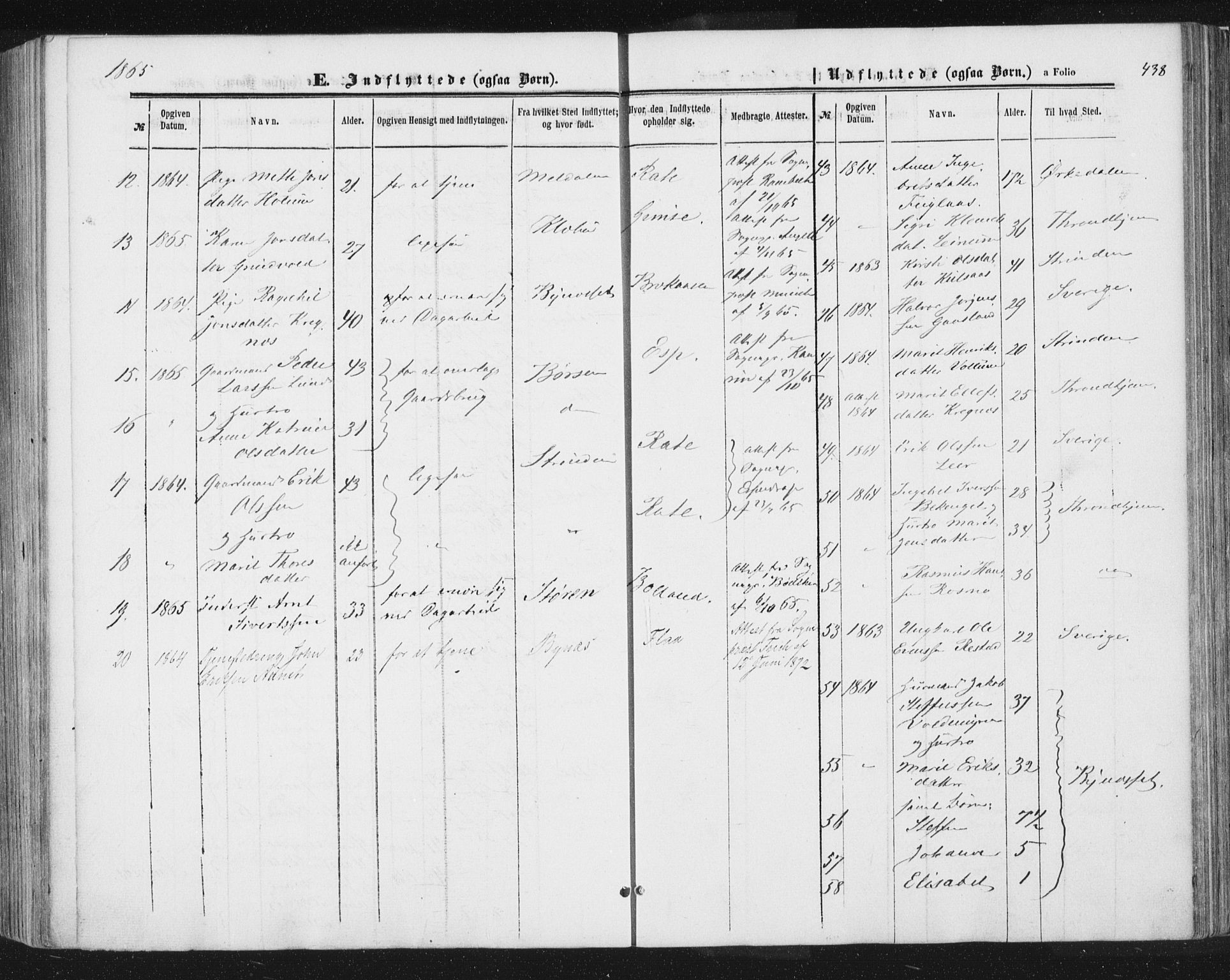 Ministerialprotokoller, klokkerbøker og fødselsregistre - Sør-Trøndelag, AV/SAT-A-1456/691/L1077: Parish register (official) no. 691A09, 1862-1873, p. 438