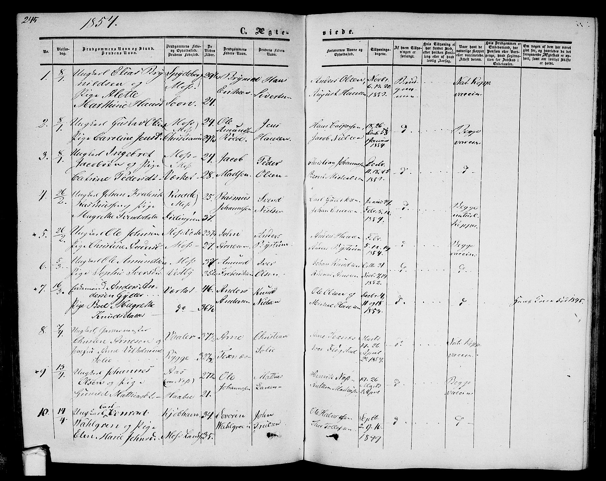 Moss prestekontor Kirkebøker, SAO/A-2003/G/Ga/L0002: Parish register (copy) no. I 2, 1852-1871, p. 245