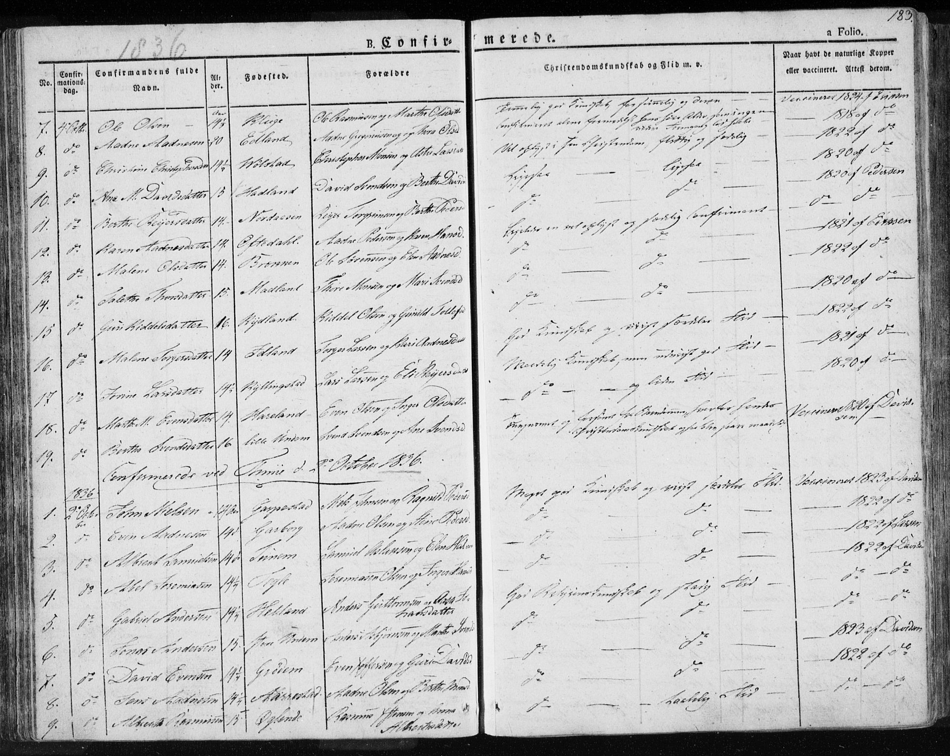 Lye sokneprestkontor, SAST/A-101794/001/30BA/L0004: Parish register (official) no. A 4, 1826-1841, p. 183