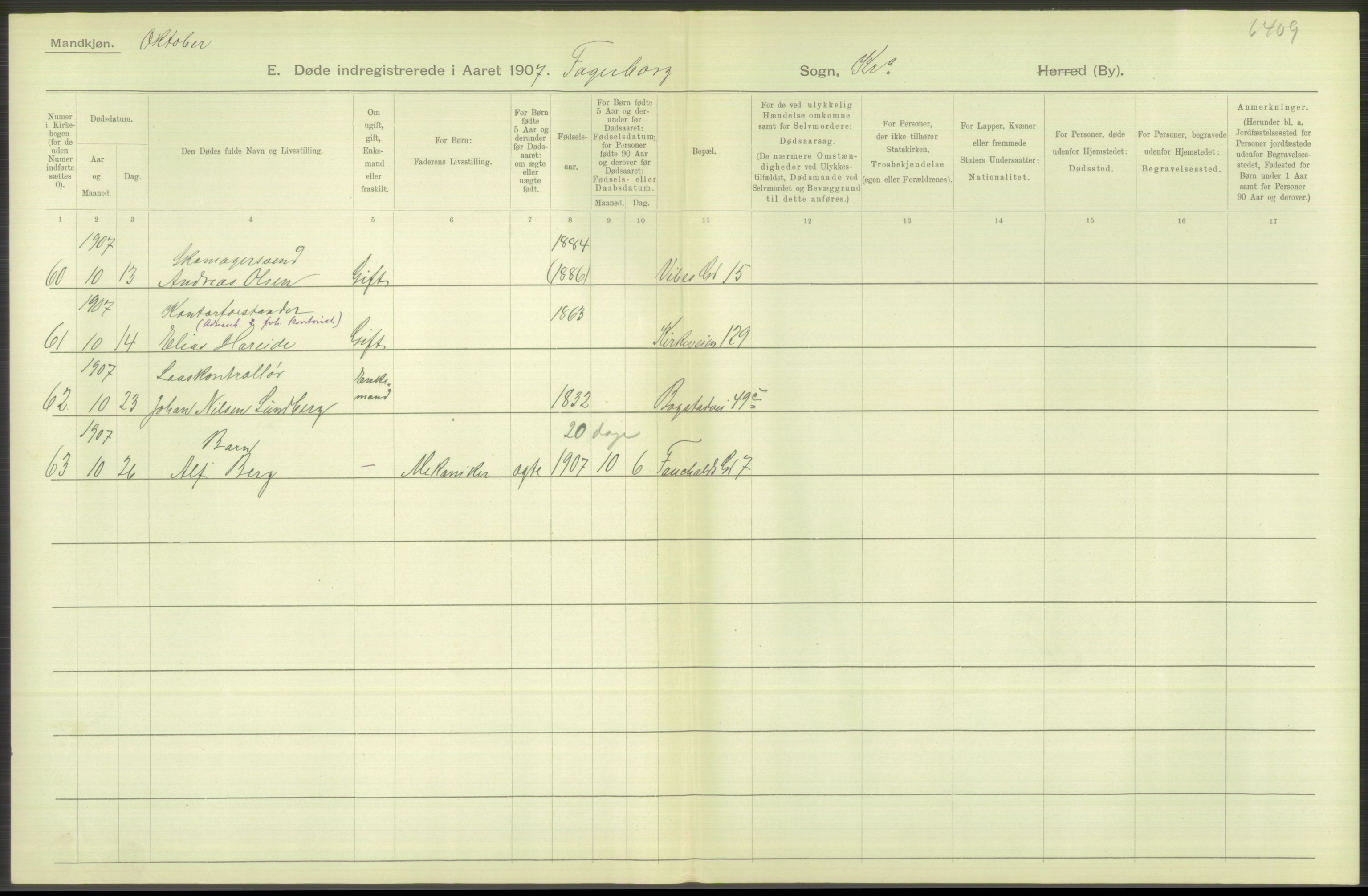 Statistisk sentralbyrå, Sosiodemografiske emner, Befolkning, RA/S-2228/D/Df/Dfa/Dfae/L0010: Kristiania: Døde, dødfødte, 1907, p. 542