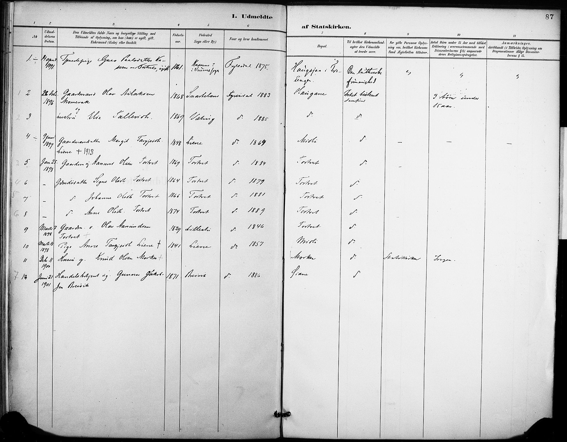 Fyresdal kirkebøker, SAKO/A-263/F/Fb/L0003: Parish register (official) no. II 3, 1887-1903, p. 87