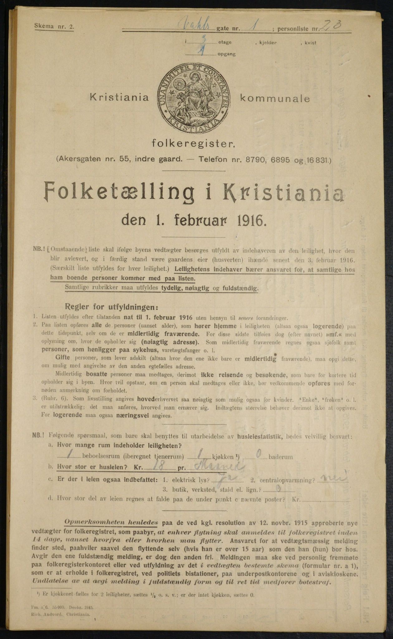 OBA, Municipal Census 1916 for Kristiania, 1916, p. 125116