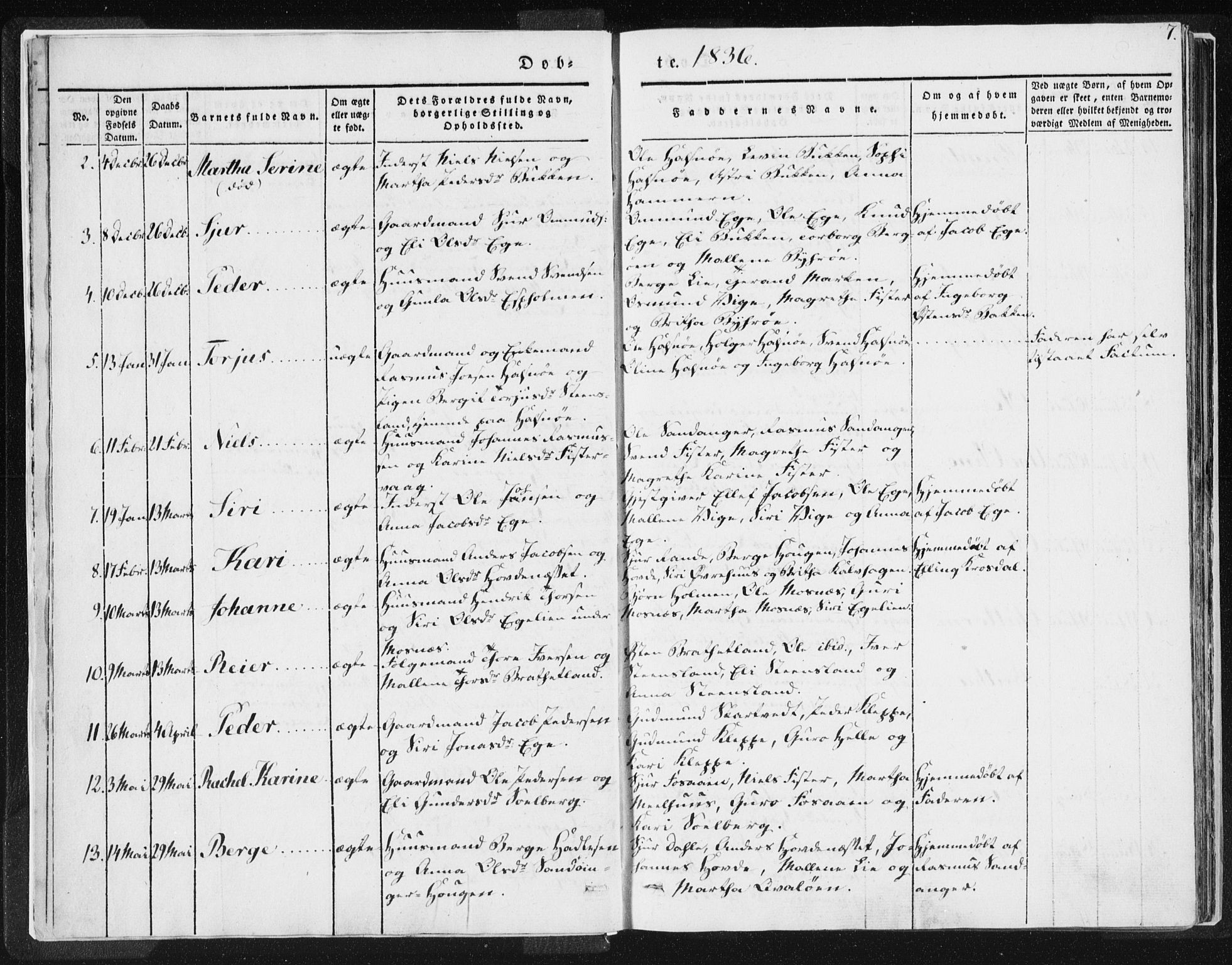 Hjelmeland sokneprestkontor, AV/SAST-A-101843/01/IV/L0007: Parish register (official) no. A 7, 1834-1850, p. 7