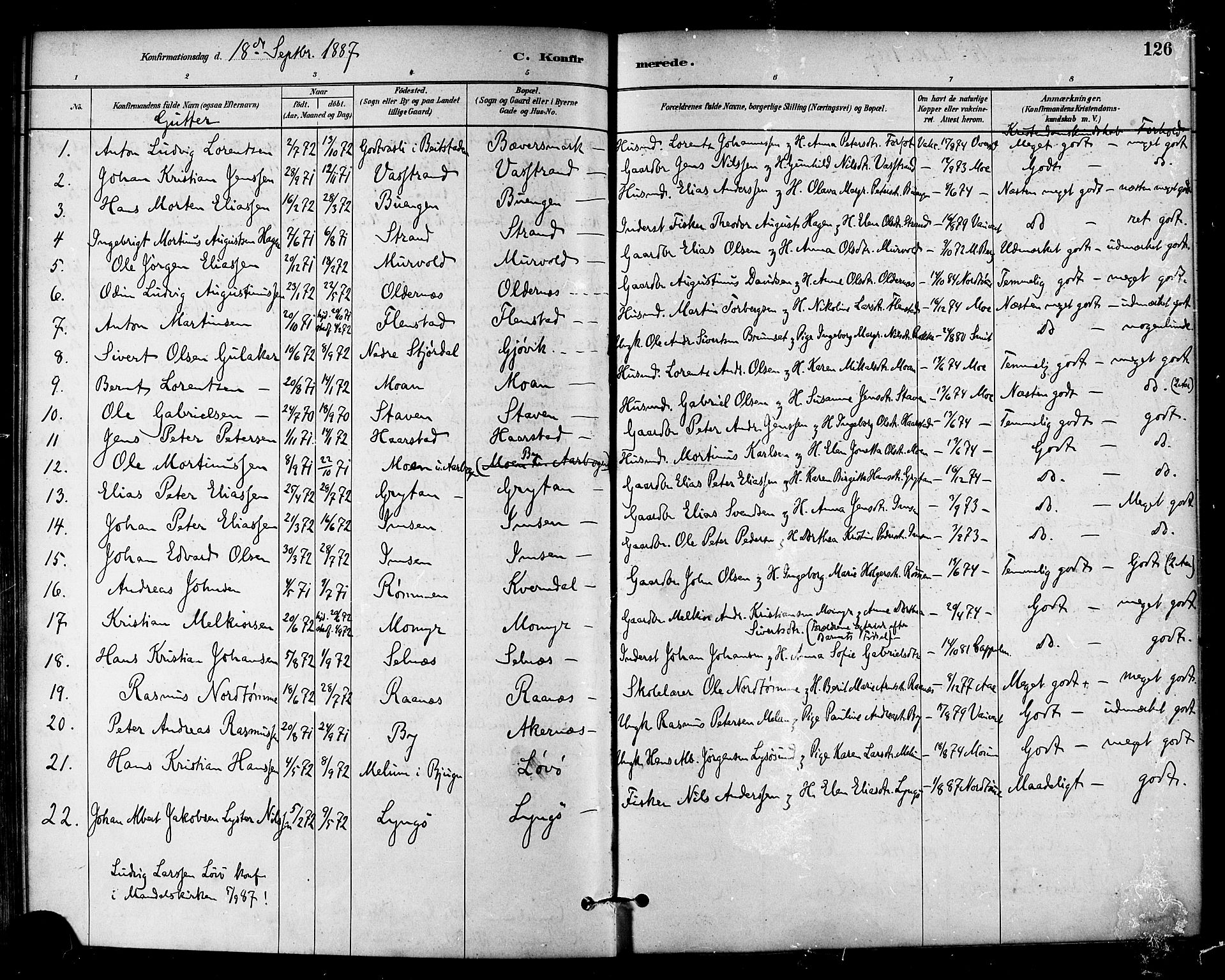Ministerialprotokoller, klokkerbøker og fødselsregistre - Sør-Trøndelag, SAT/A-1456/655/L0680: Parish register (official) no. 655A09, 1880-1894, p. 126