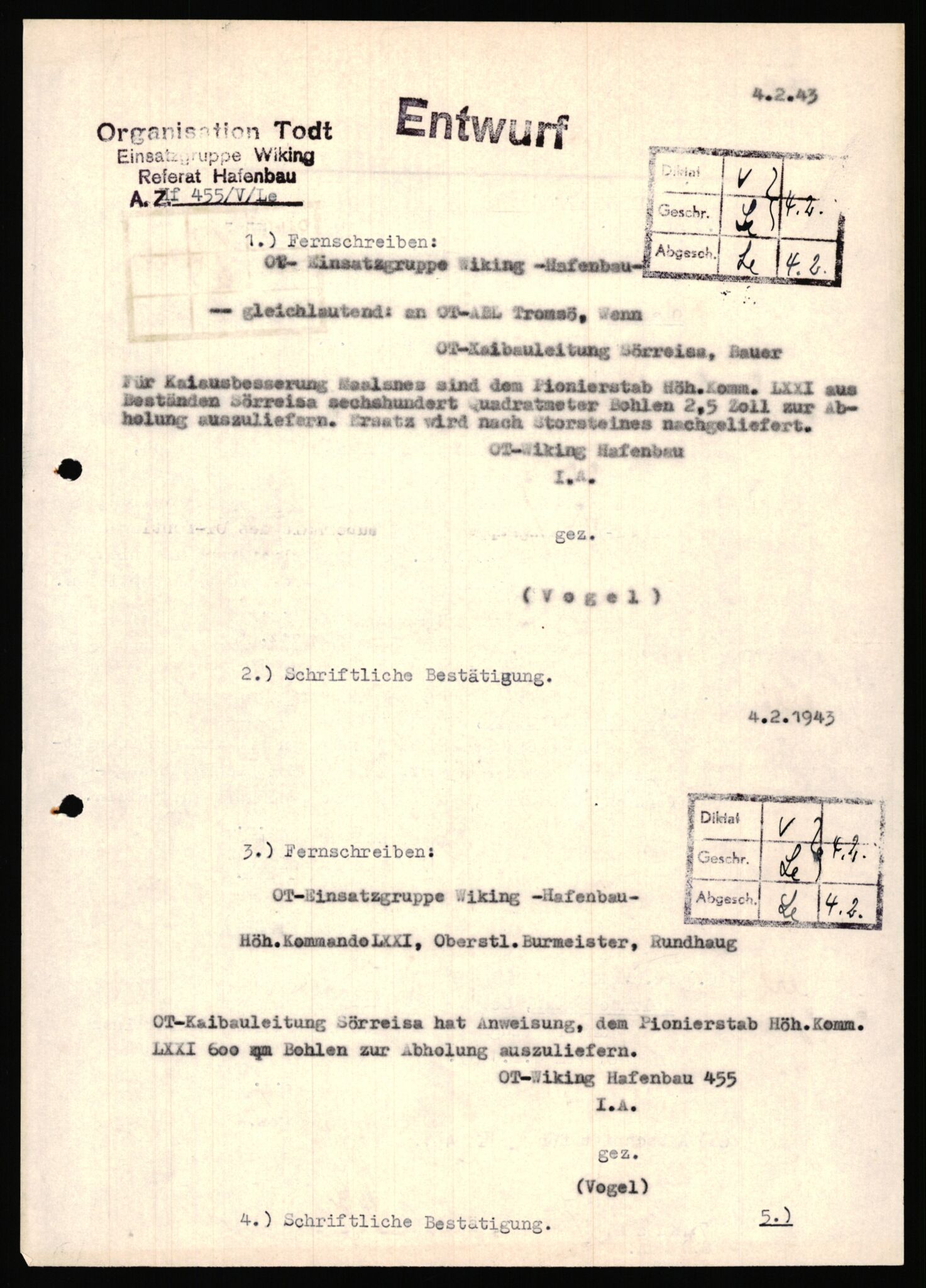 Tyske arkiver, Organisation Todt (OT), Einsatzgruppe Wiking, AV/RA-RAFA-2188/1/E/E6/E6a/L0008: 4. Oberbauleitung Narvik: Arkivkode 451-483, 1940-1945, p. 26