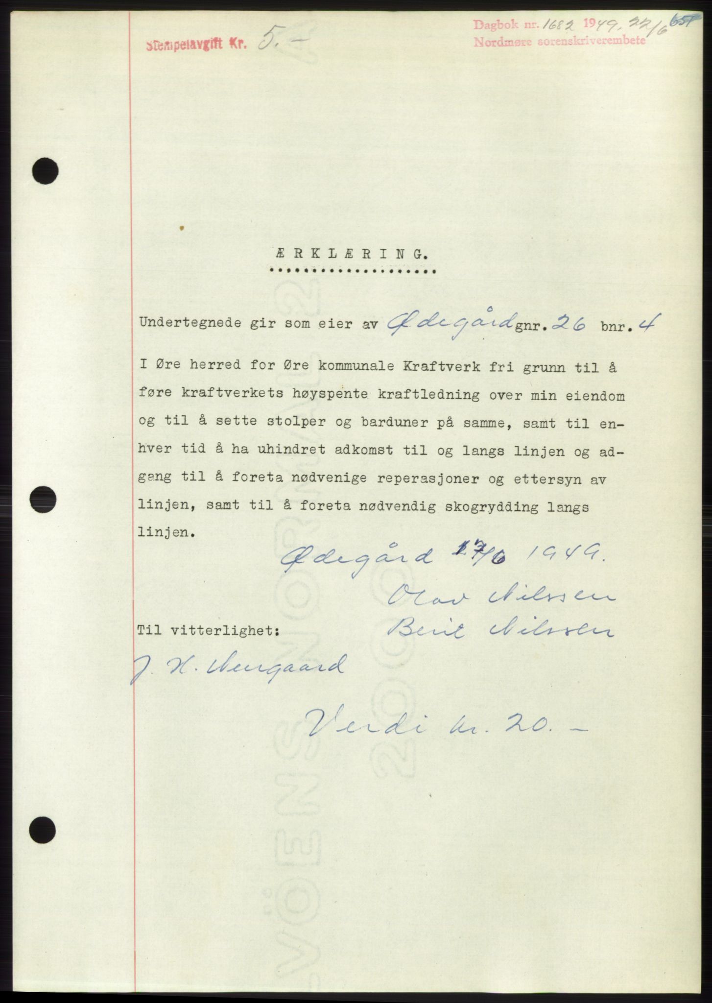 Nordmøre sorenskriveri, SAT/A-4132/1/2/2Ca: Mortgage book no. B101, 1949-1949, Diary no: : 1682/1949