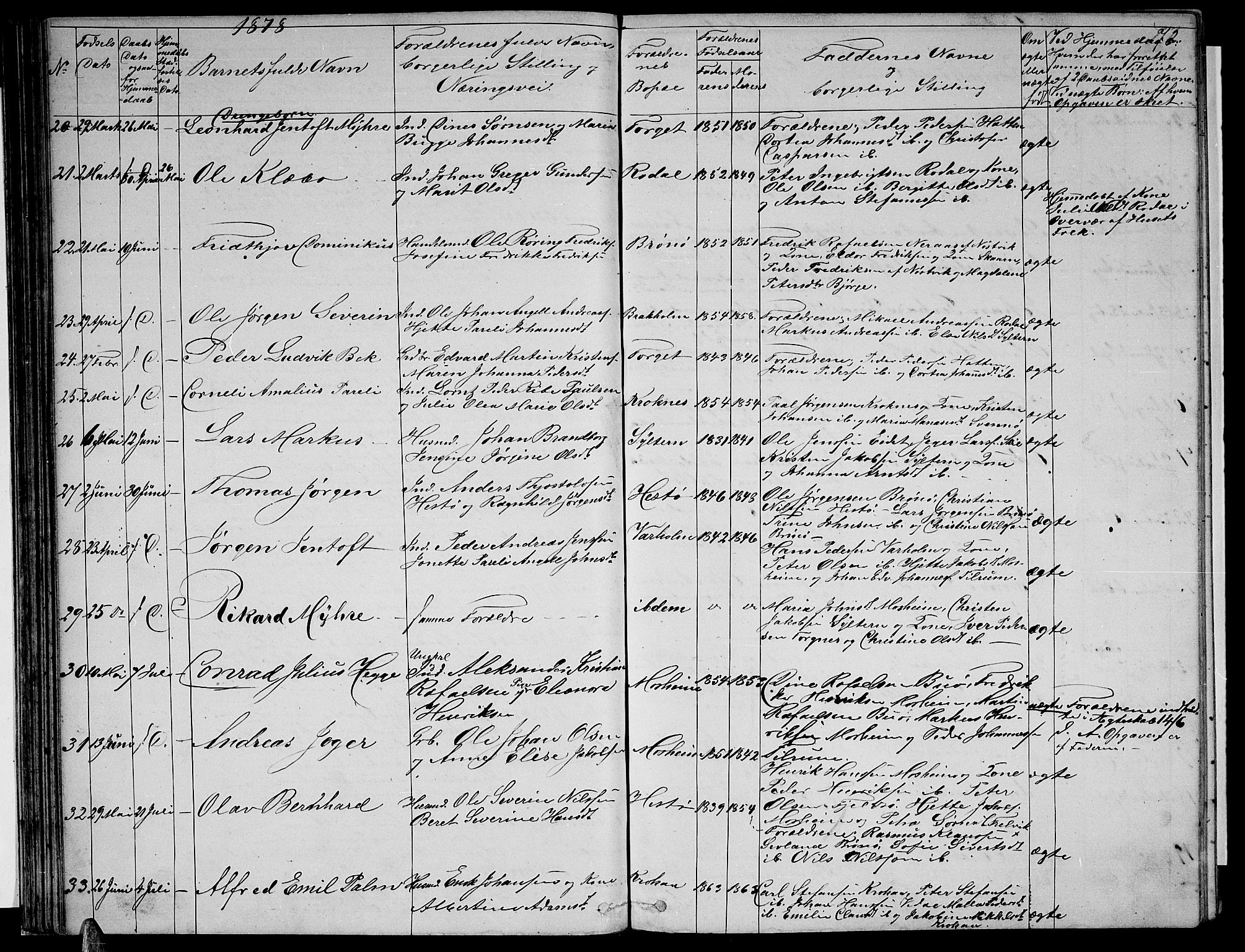 Ministerialprotokoller, klokkerbøker og fødselsregistre - Nordland, SAT/A-1459/813/L0212: Parish register (copy) no. 813C04, 1864-1886, p. 72