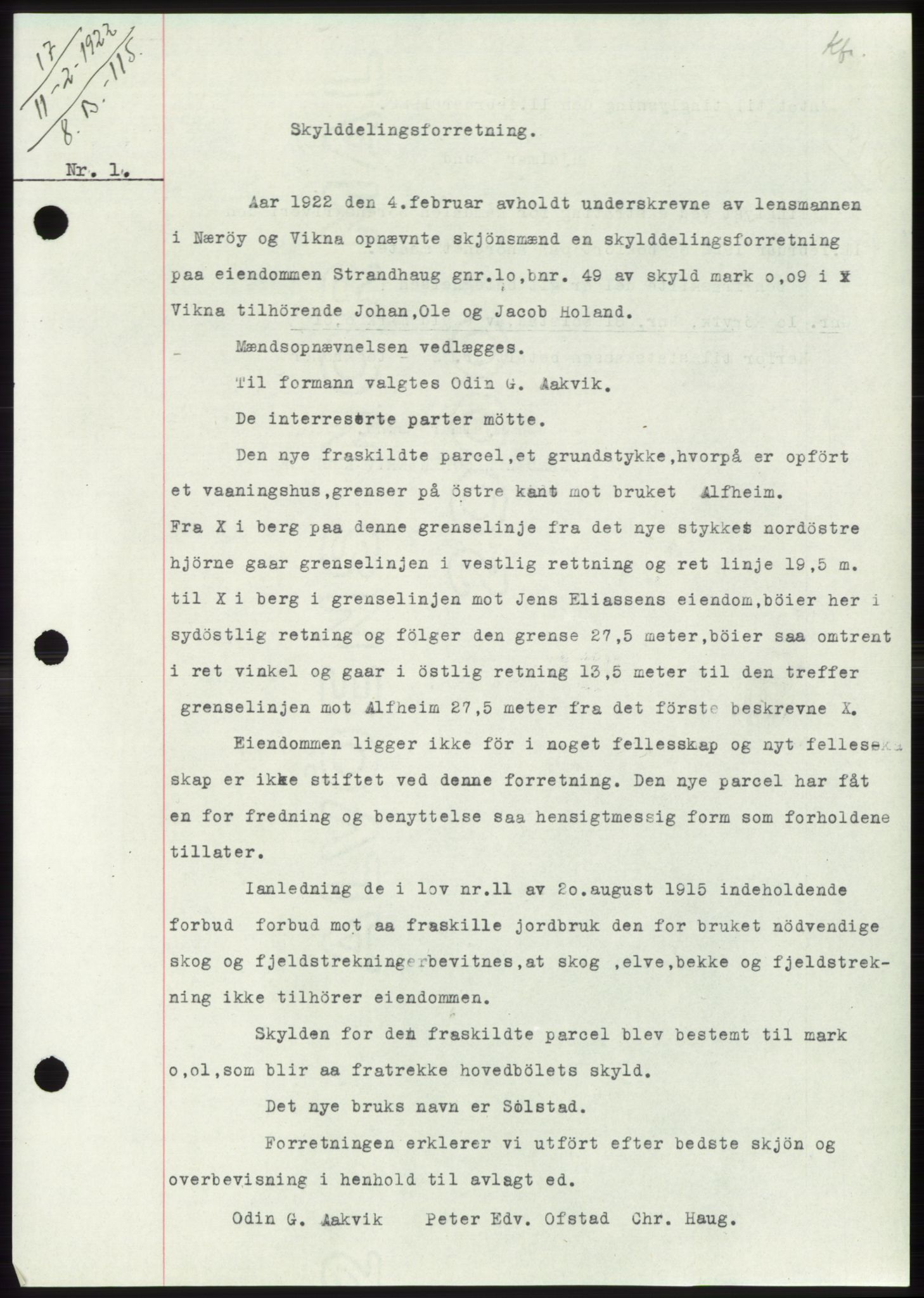 Namdal sorenskriveri, SAT/A-4133/1/2/2C: Mortgage book no. -, 1922-1925, Deed date: 11.02.1922