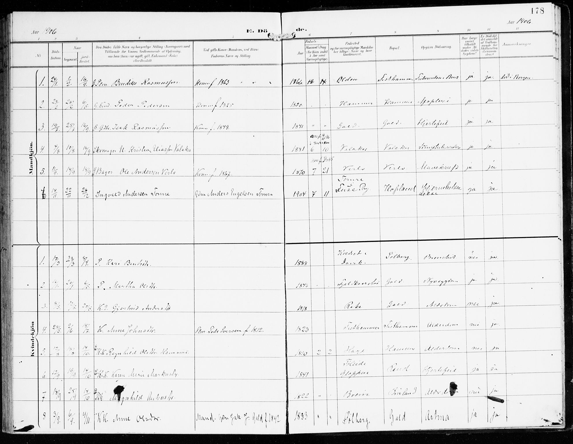 Innvik sokneprestembete, AV/SAB-A-80501: Parish register (official) no. D 2, 1900-1921, p. 178