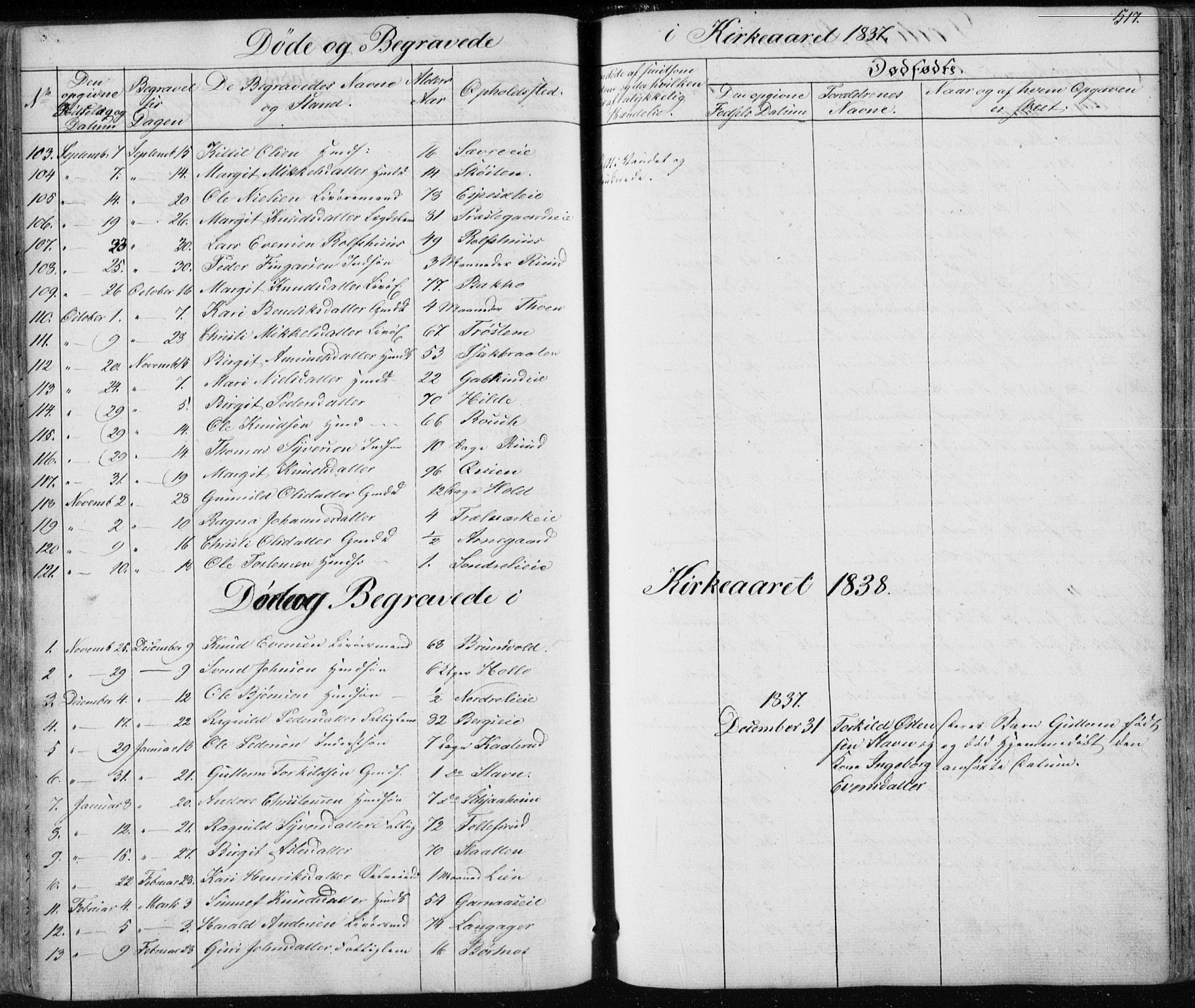 Nes kirkebøker, SAKO/A-236/F/Fa/L0009: Parish register (official) no. 9, 1834-1863, p. 517