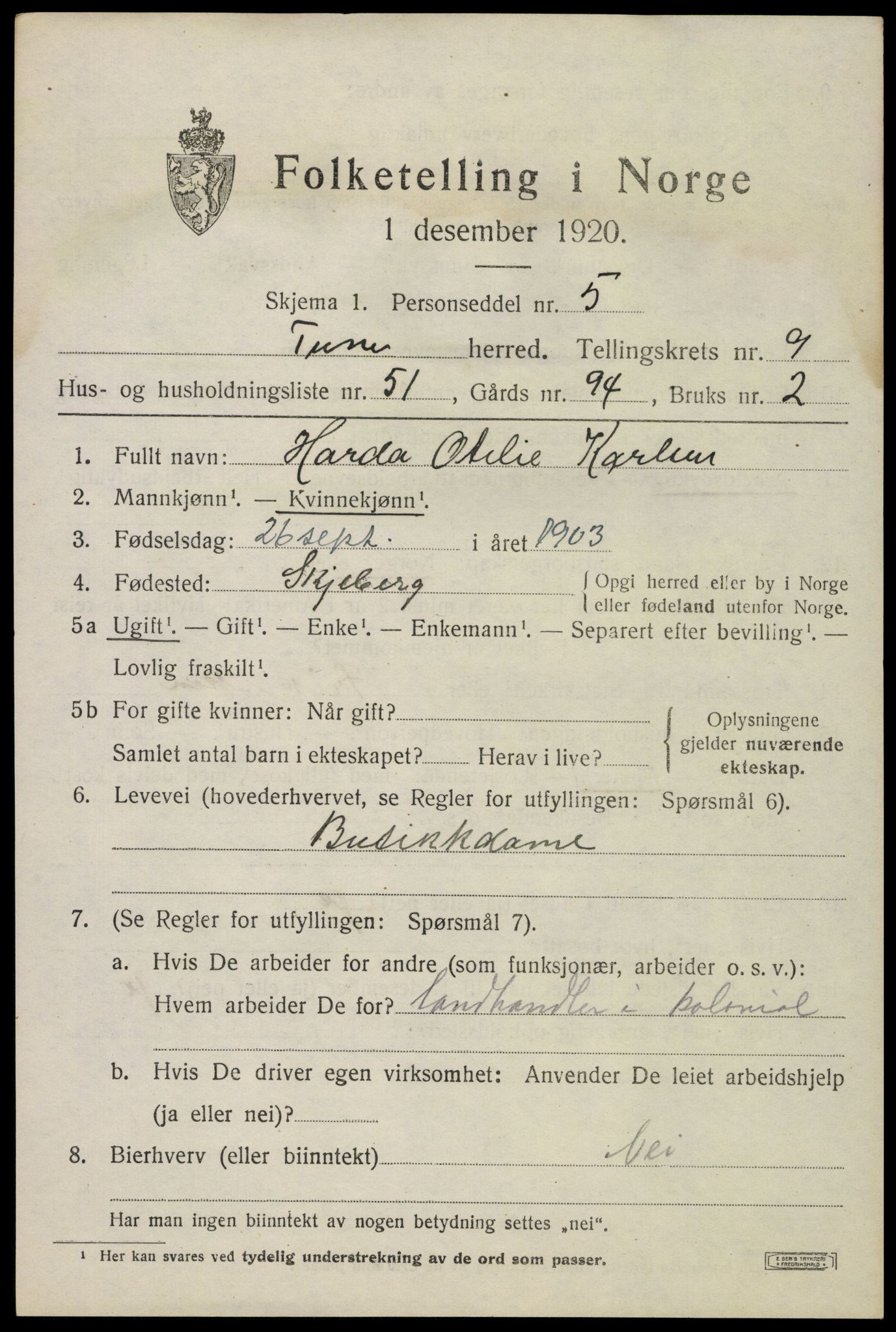 SAO, 1920 census for Tune, 1920, p. 10218