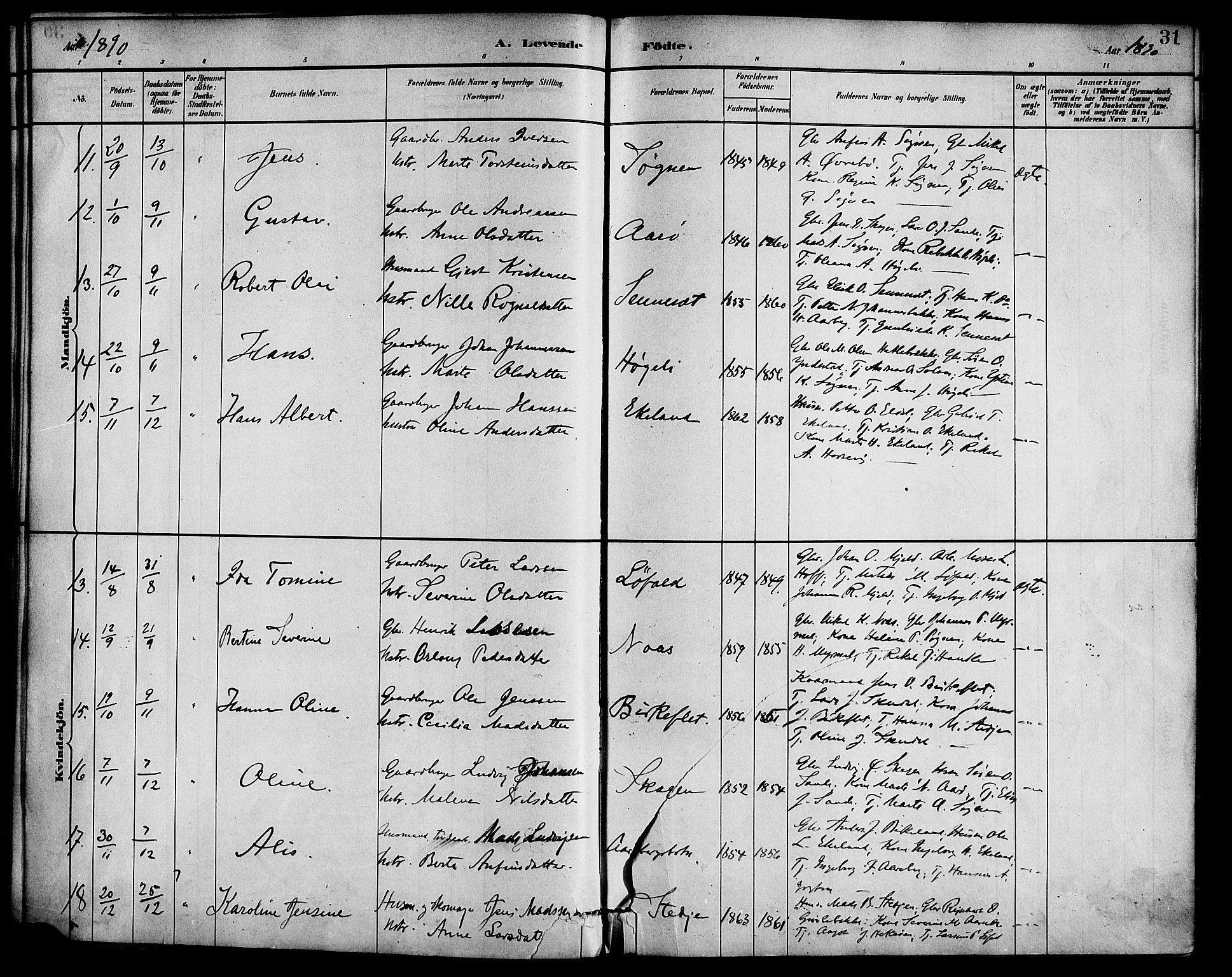 Gaular sokneprestembete, AV/SAB-A-80001/H/Haa: Parish register (official) no. B 1, 1882-1897, p. 31