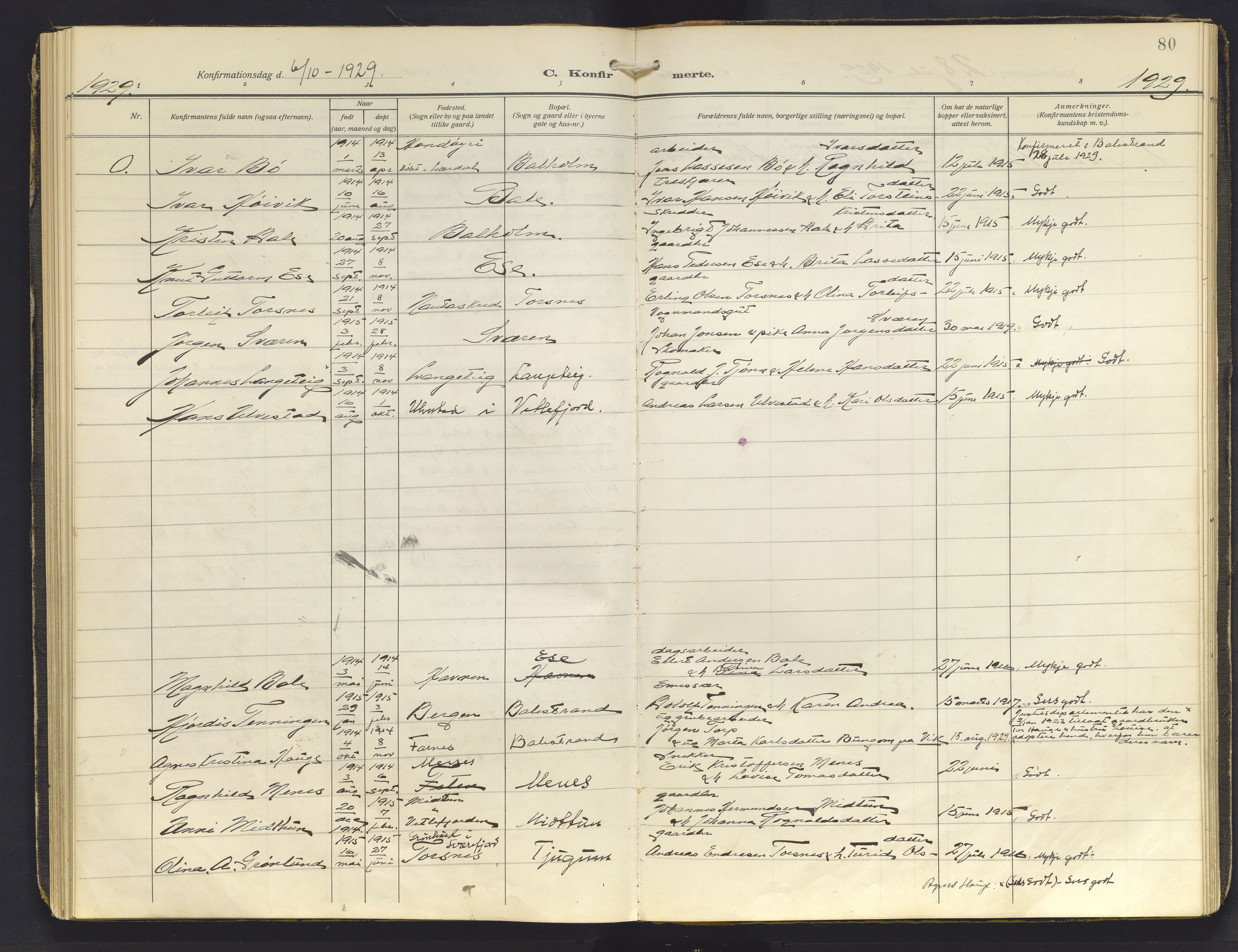 Balestrand sokneprestembete, AV/SAB-A-79601/H/Haa/Haab/L0002: Parish register (official) no. B 2, 1911-1932, p. 80