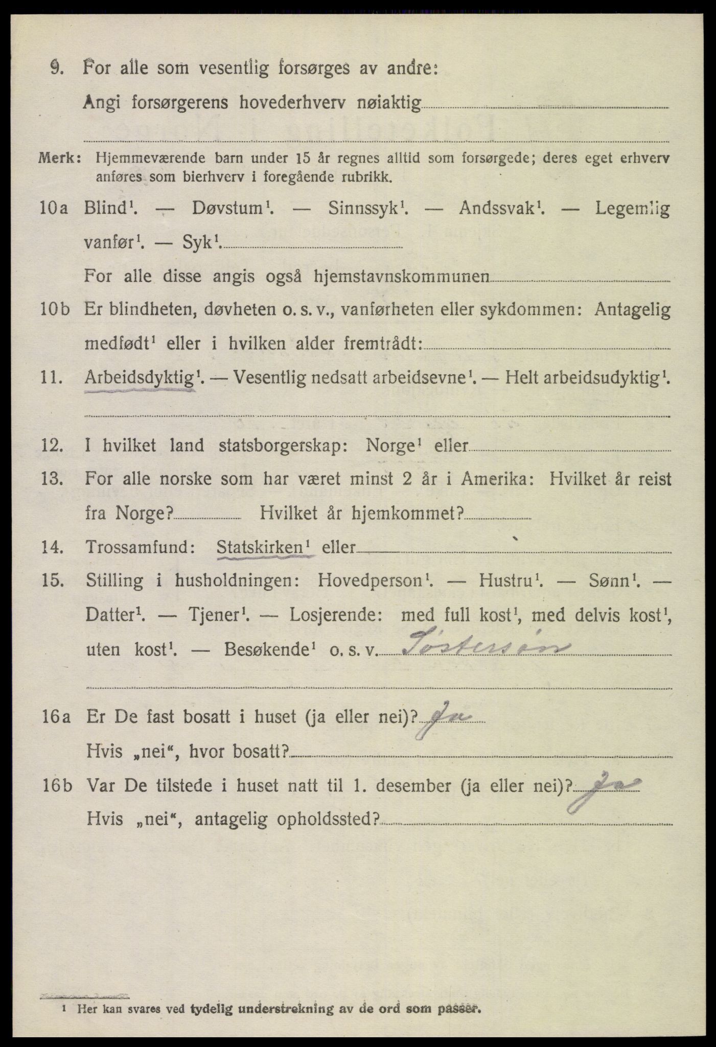 SAT, 1920 census for Veøy, 1920, p. 3084