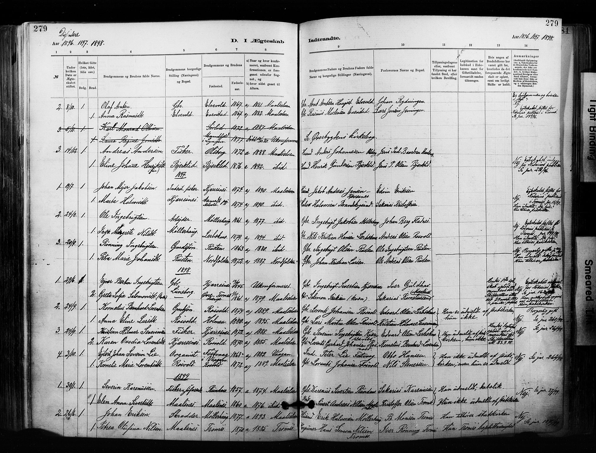 Målselv sokneprestembete, SATØ/S-1311/G/Ga/Gaa/L0007kirke: Parish register (official) no. 7, 1884-1903, p. 279