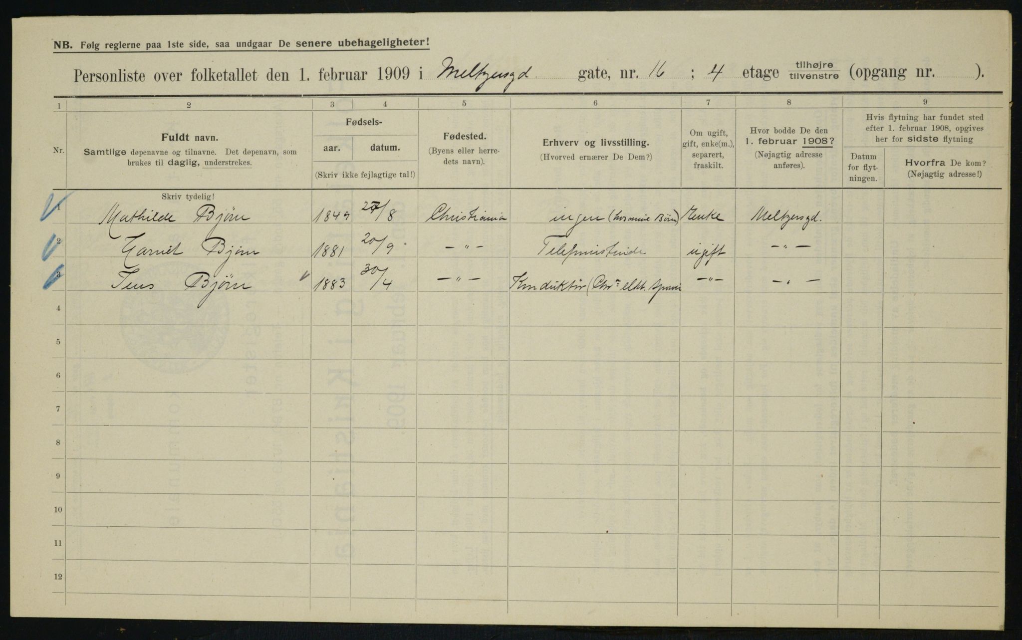 OBA, Municipal Census 1909 for Kristiania, 1909, p. 59217