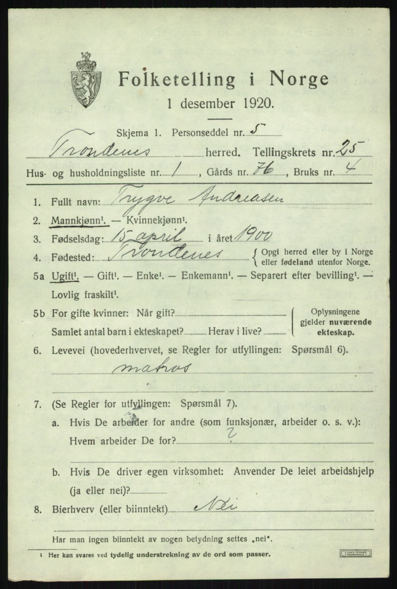 SATØ, 1920 census for Trondenes, 1920, p. 18414